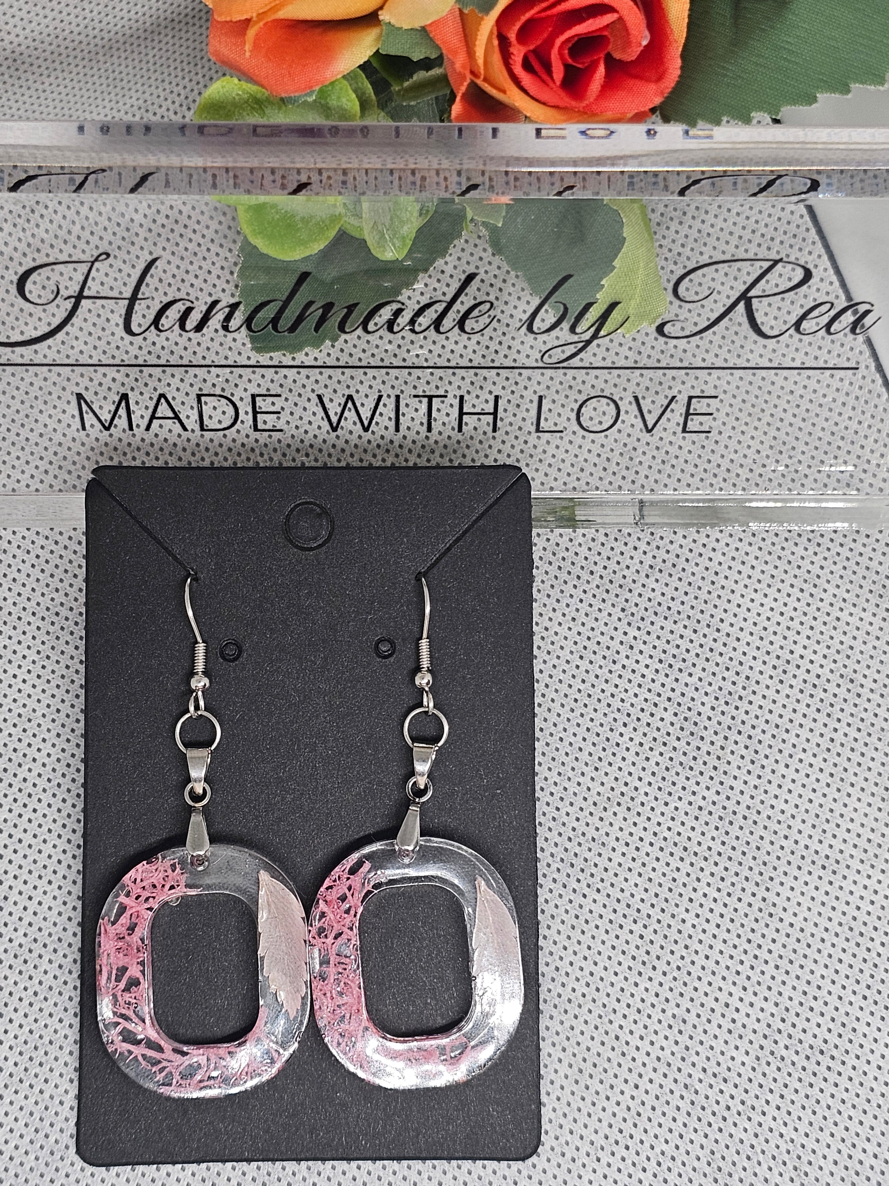 EPOXY EARRINGS - PINK RECTANGLE