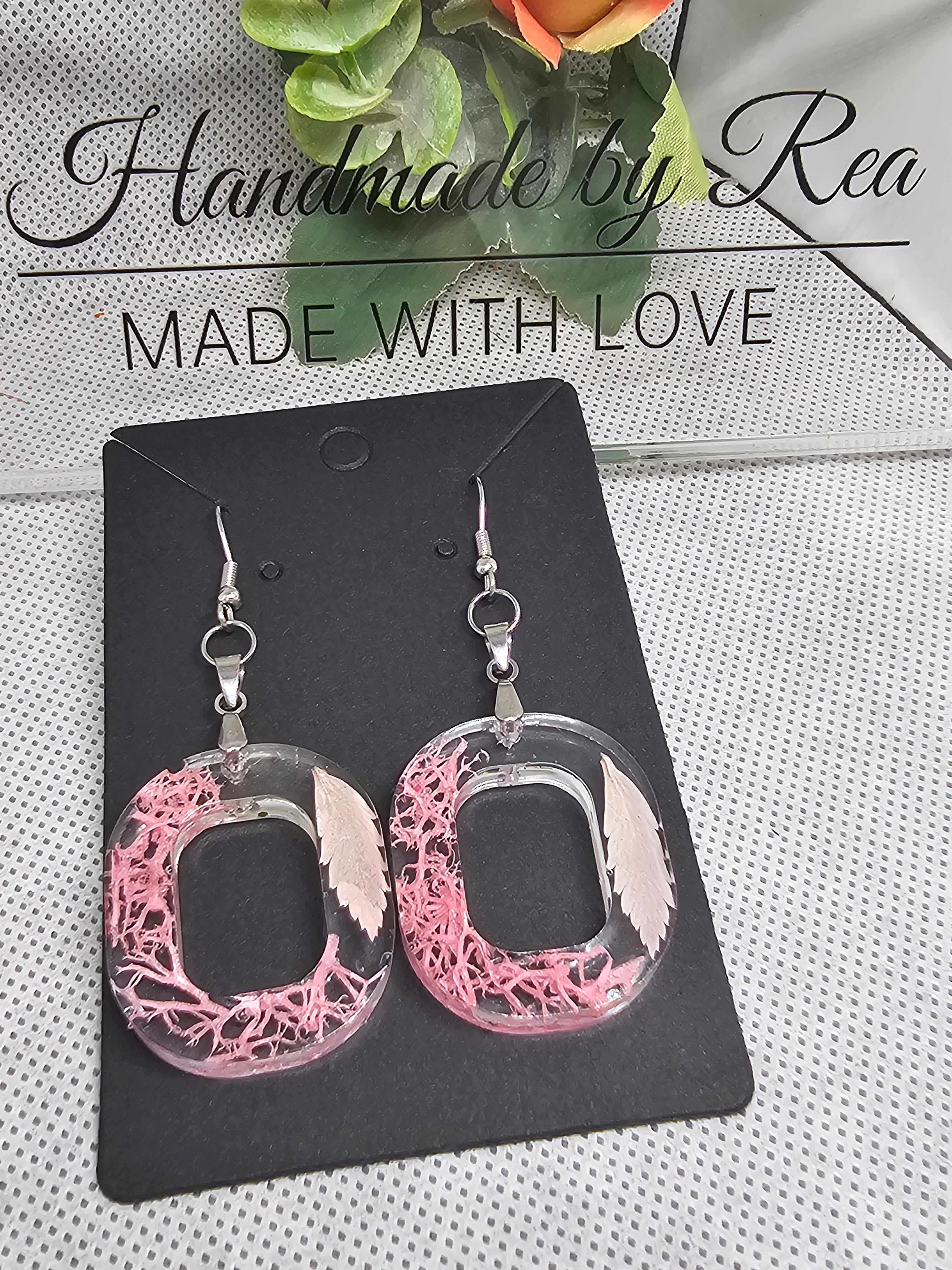 EPOXY EARRINGS - PINK RECTANGLE