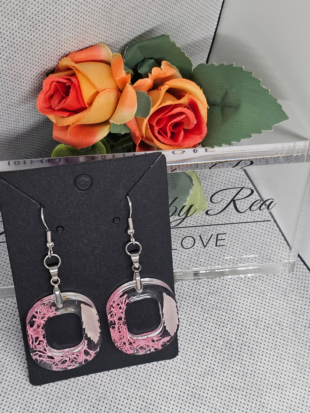EPOXY EARRINGS - PINK RECTANGLE