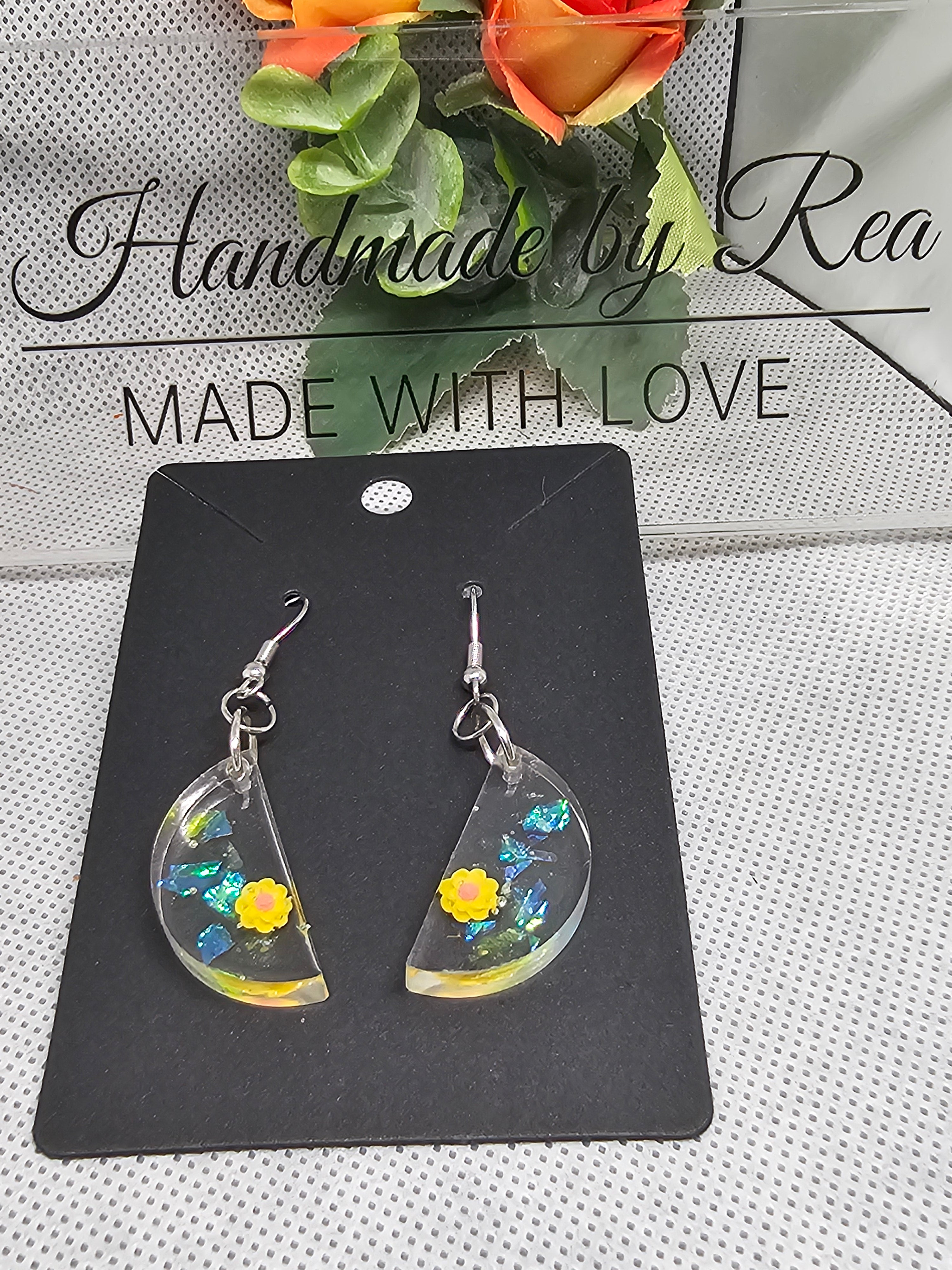 EPOXY EARRINGS - YELLOW & BLUE