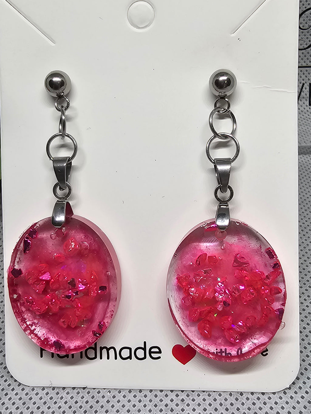 Epoxy Earrings – Pink Crystal Glow