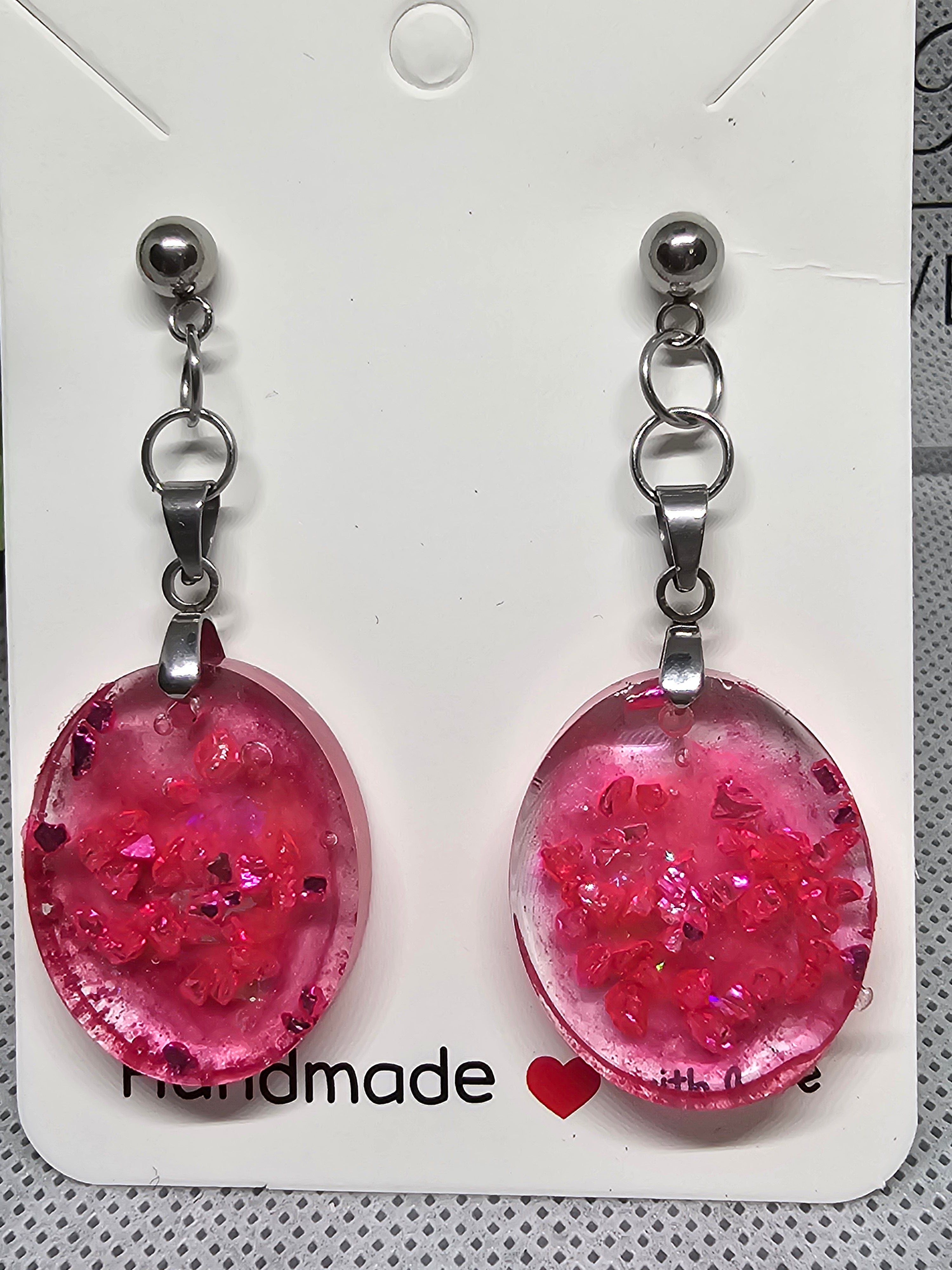 Epoxy Earrings – Pink Crystal Glow