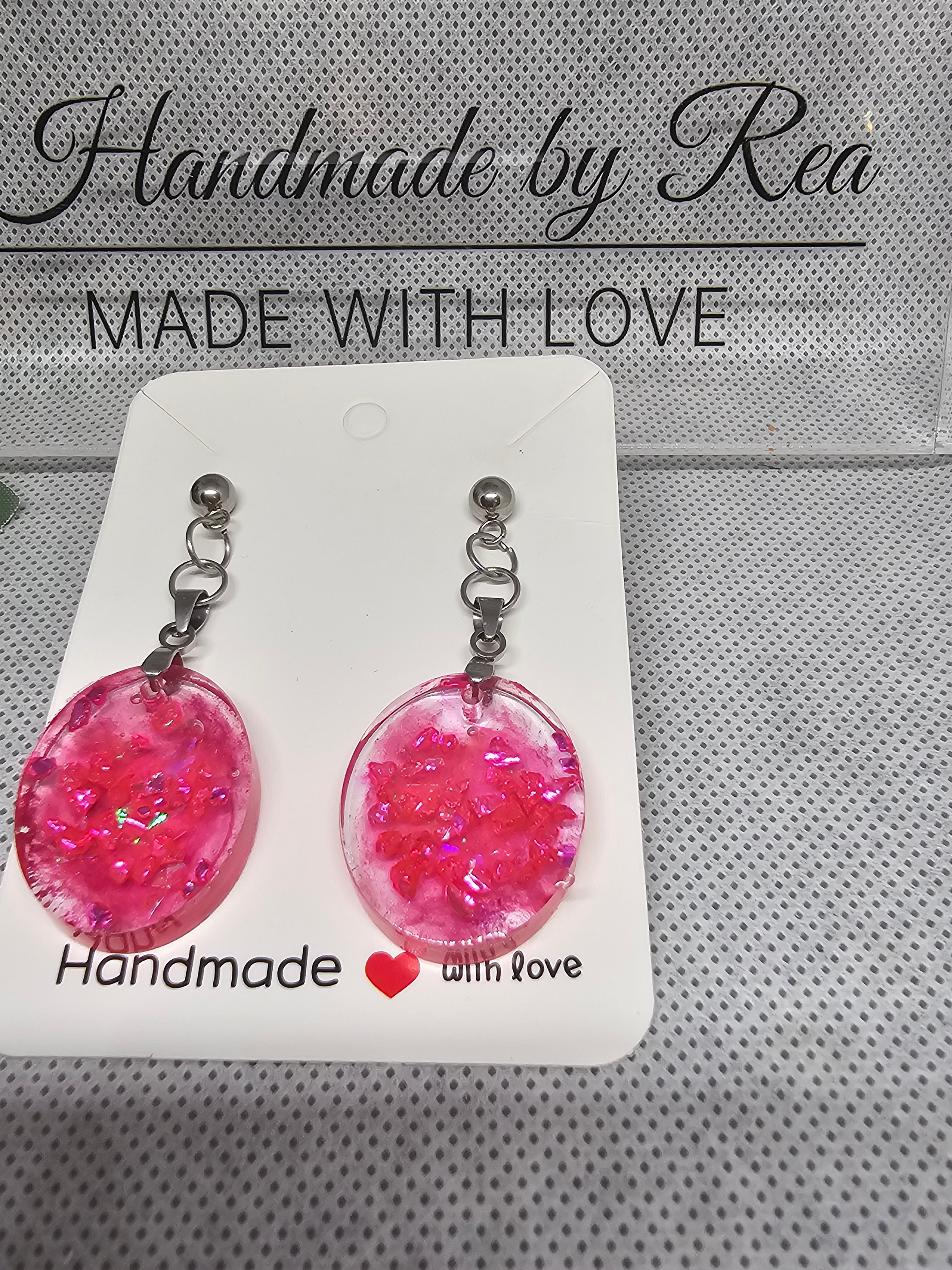 Epoxy Earrings – Pink Crystal Glow