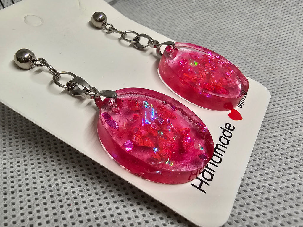 Epoxy Earrings – Pink Crystal Glow