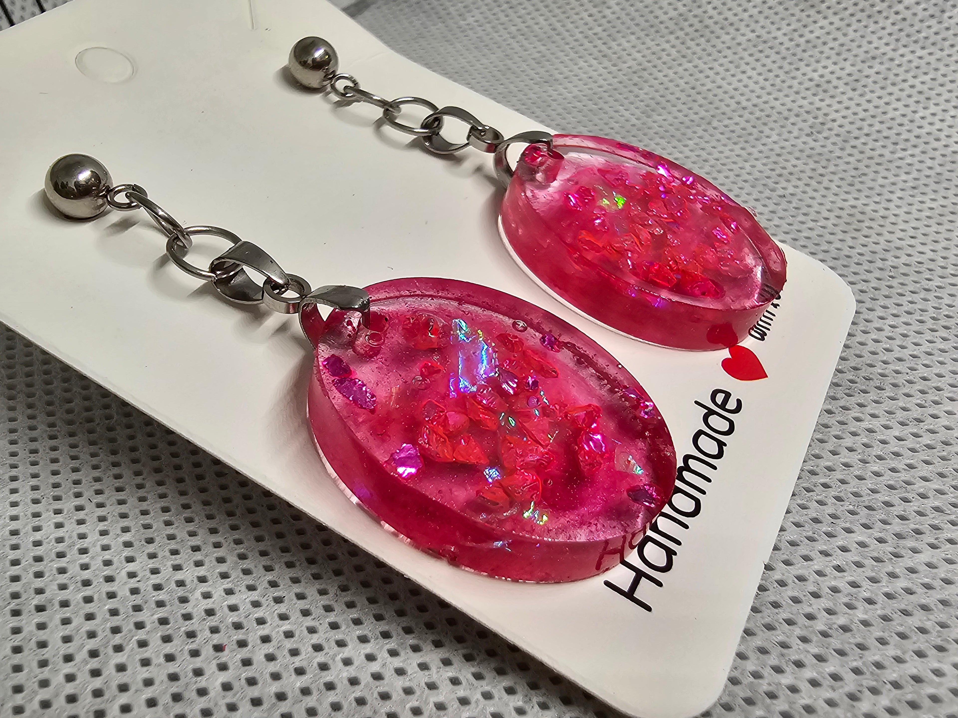 Epoxy Earrings – Pink Crystal Glow