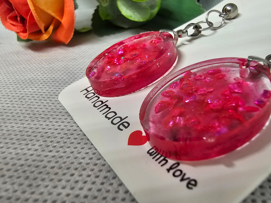 Epoxy Earrings – Pink Crystal Glow