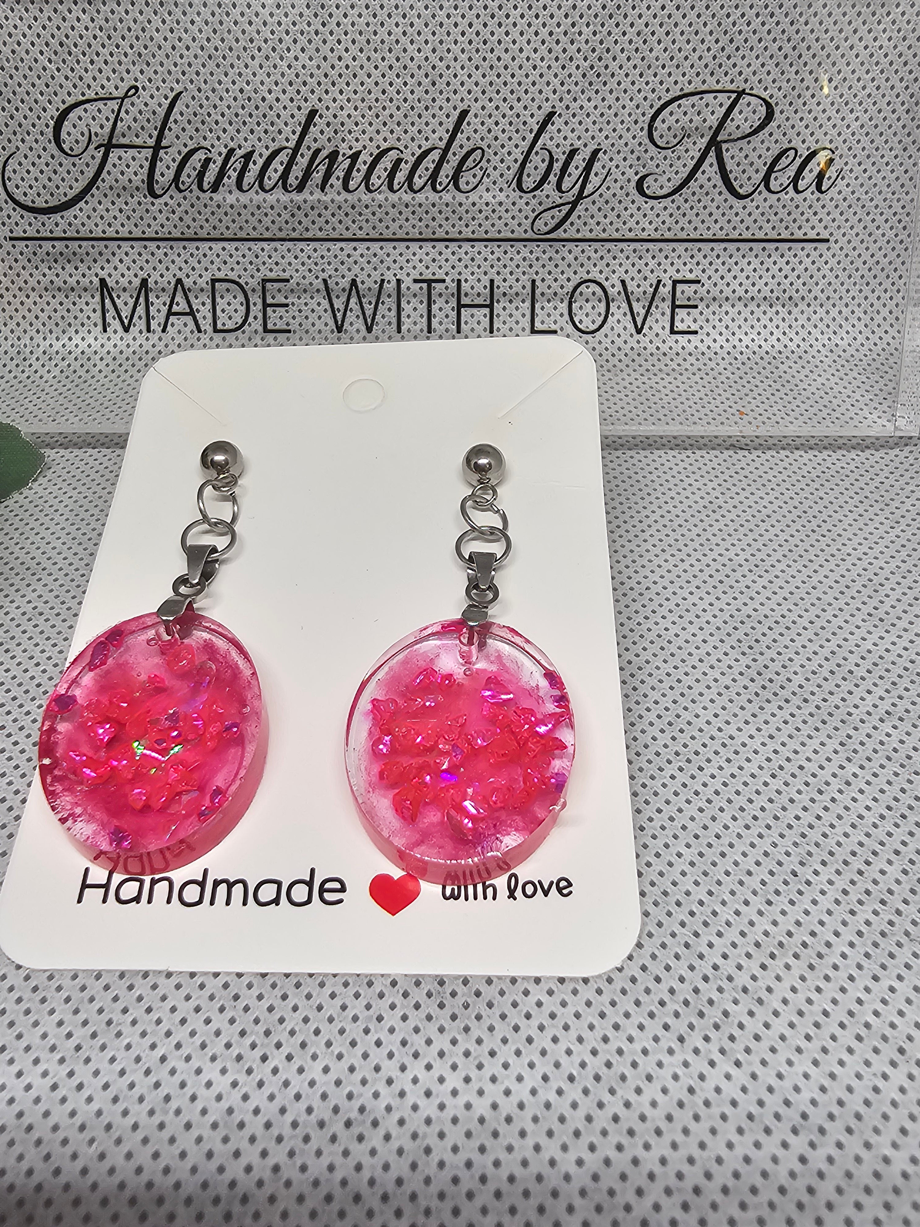 Epoxy Earrings – Pink Crystal Glow