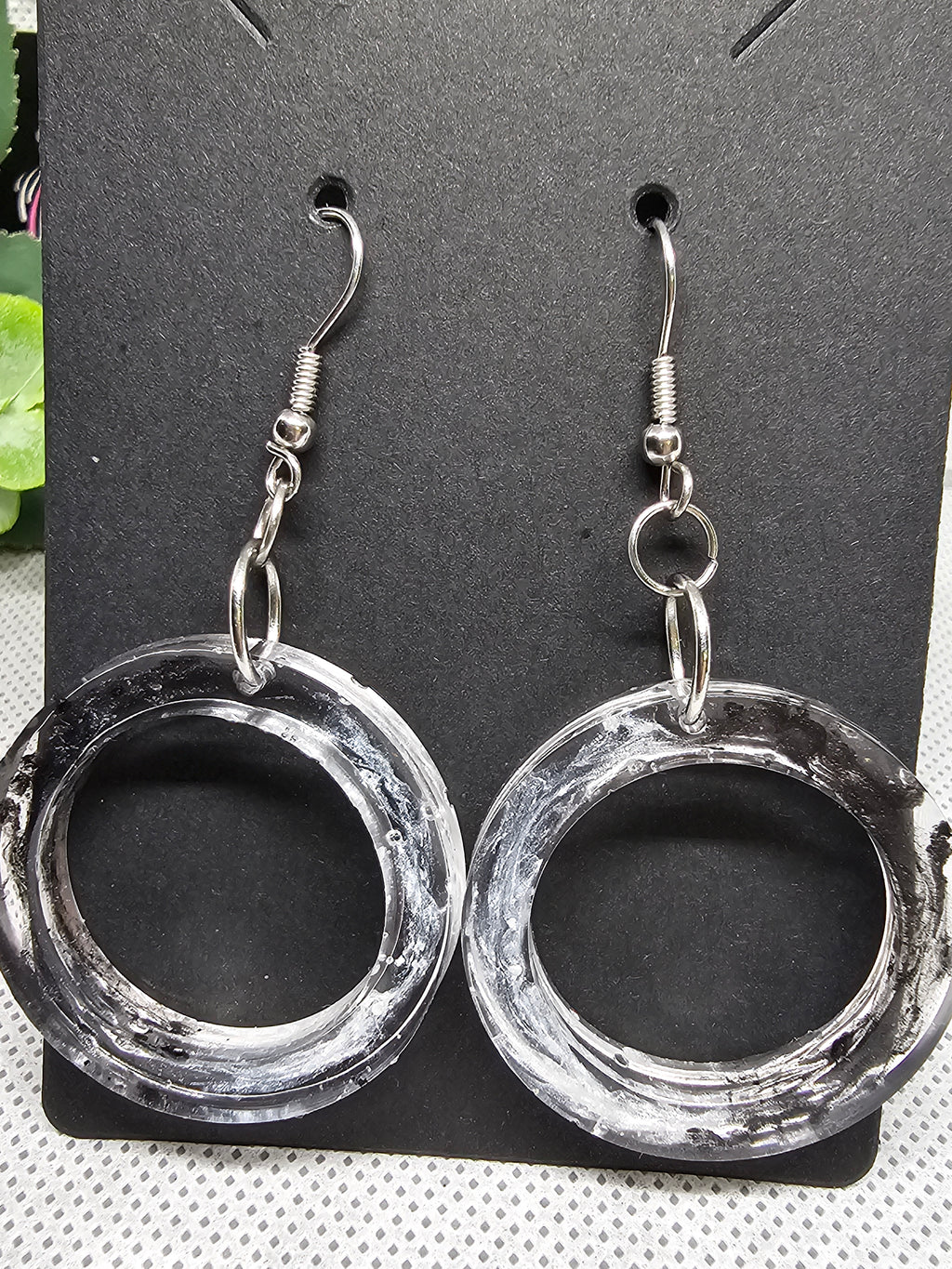 Black & White Swirl Resin Earrings