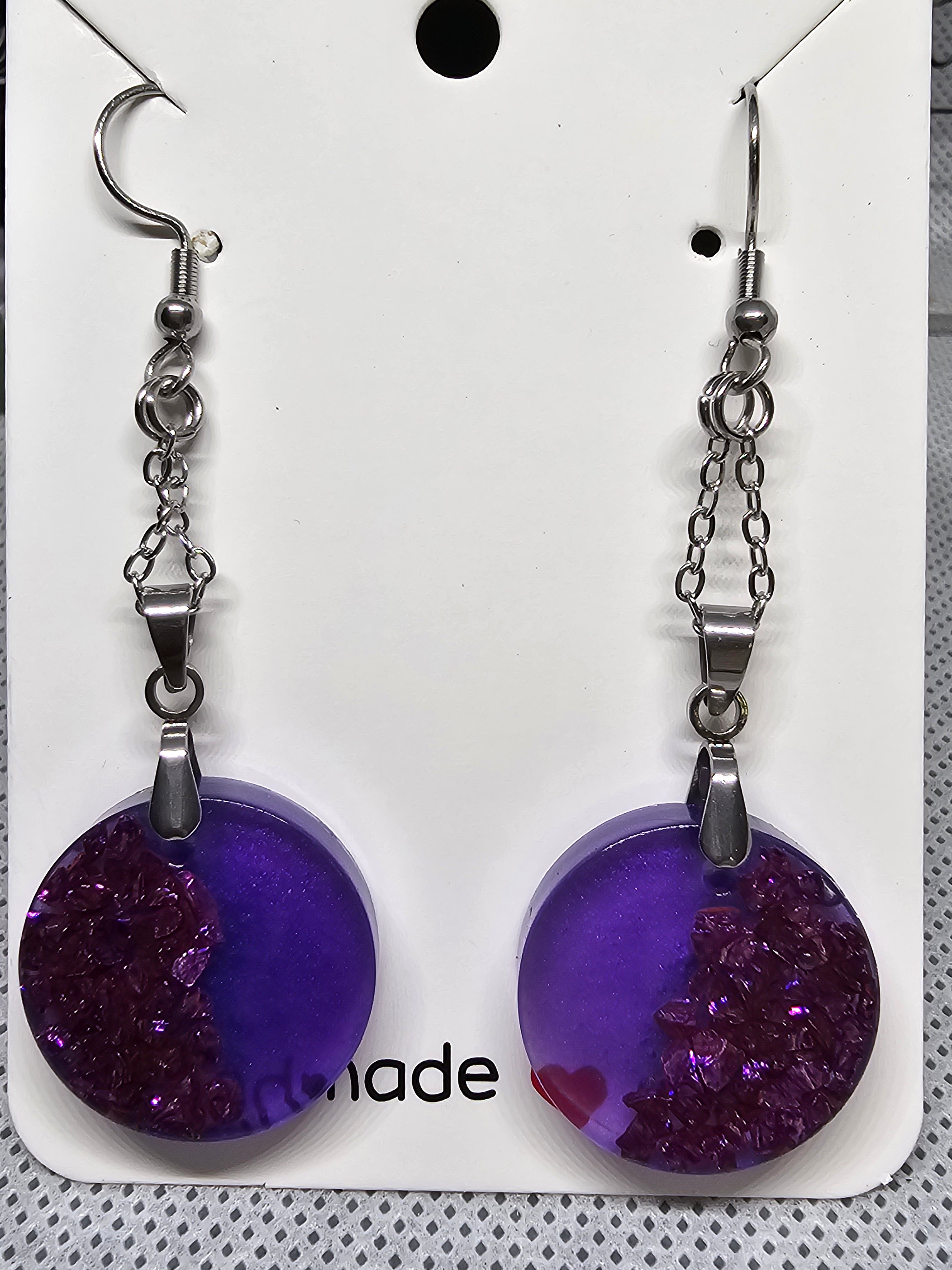 Purple Glitter Resin Earrings