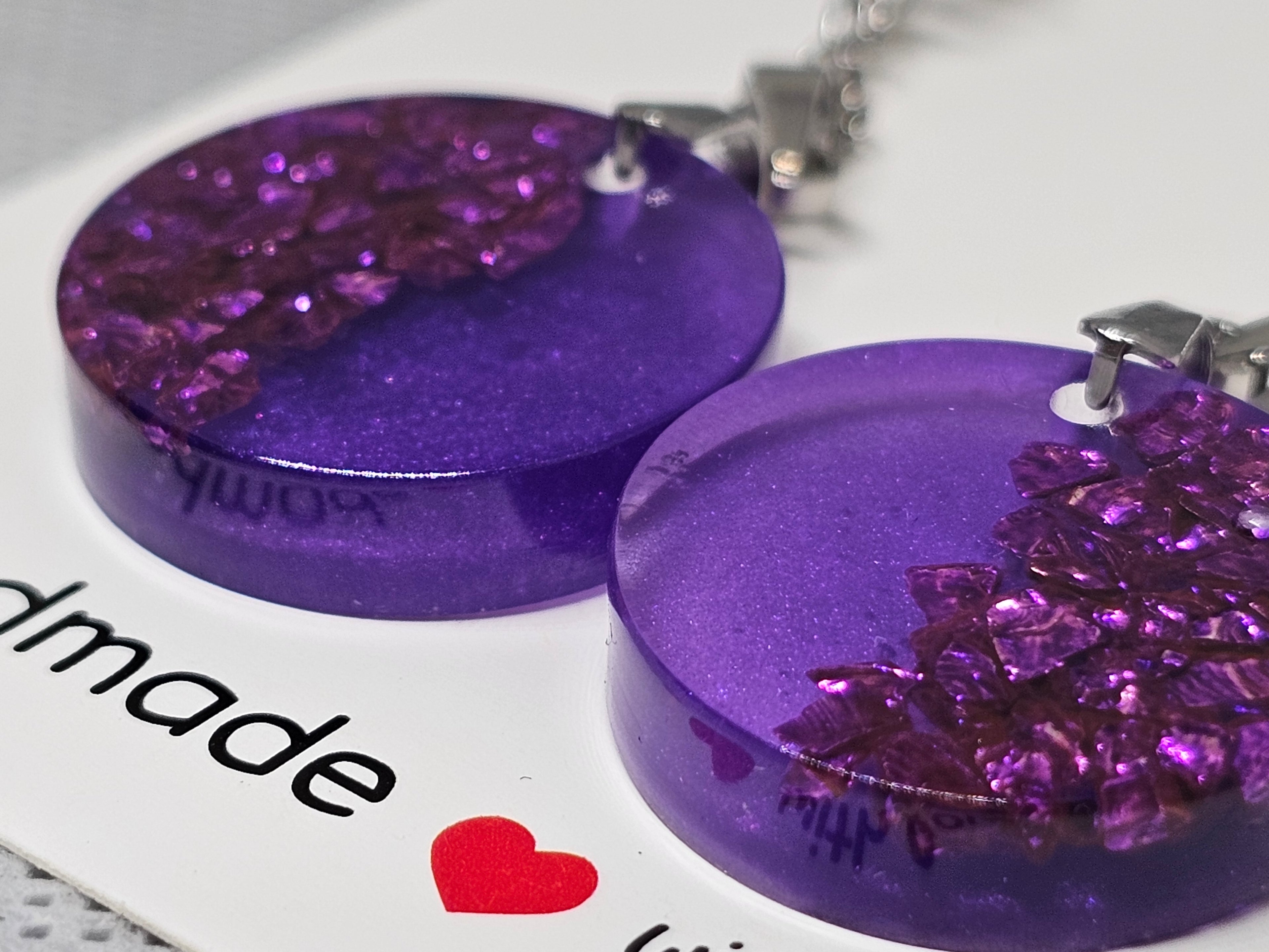 Purple Glitter Resin Earrings