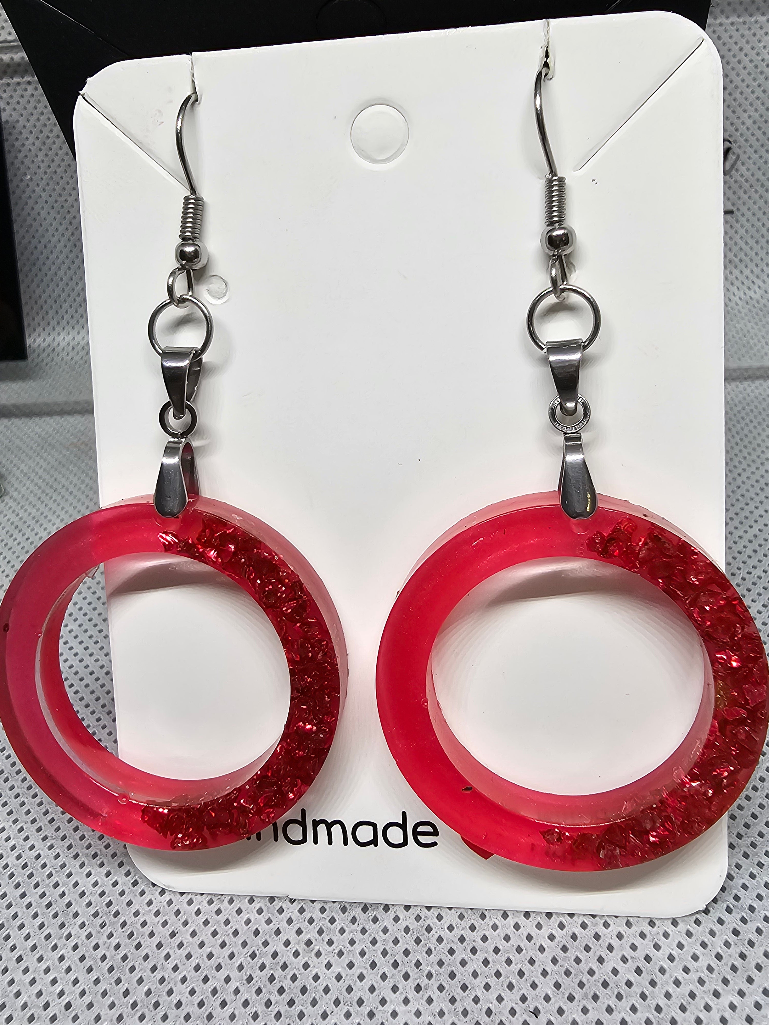 Epoxy Earrings – Red Crystal Ring