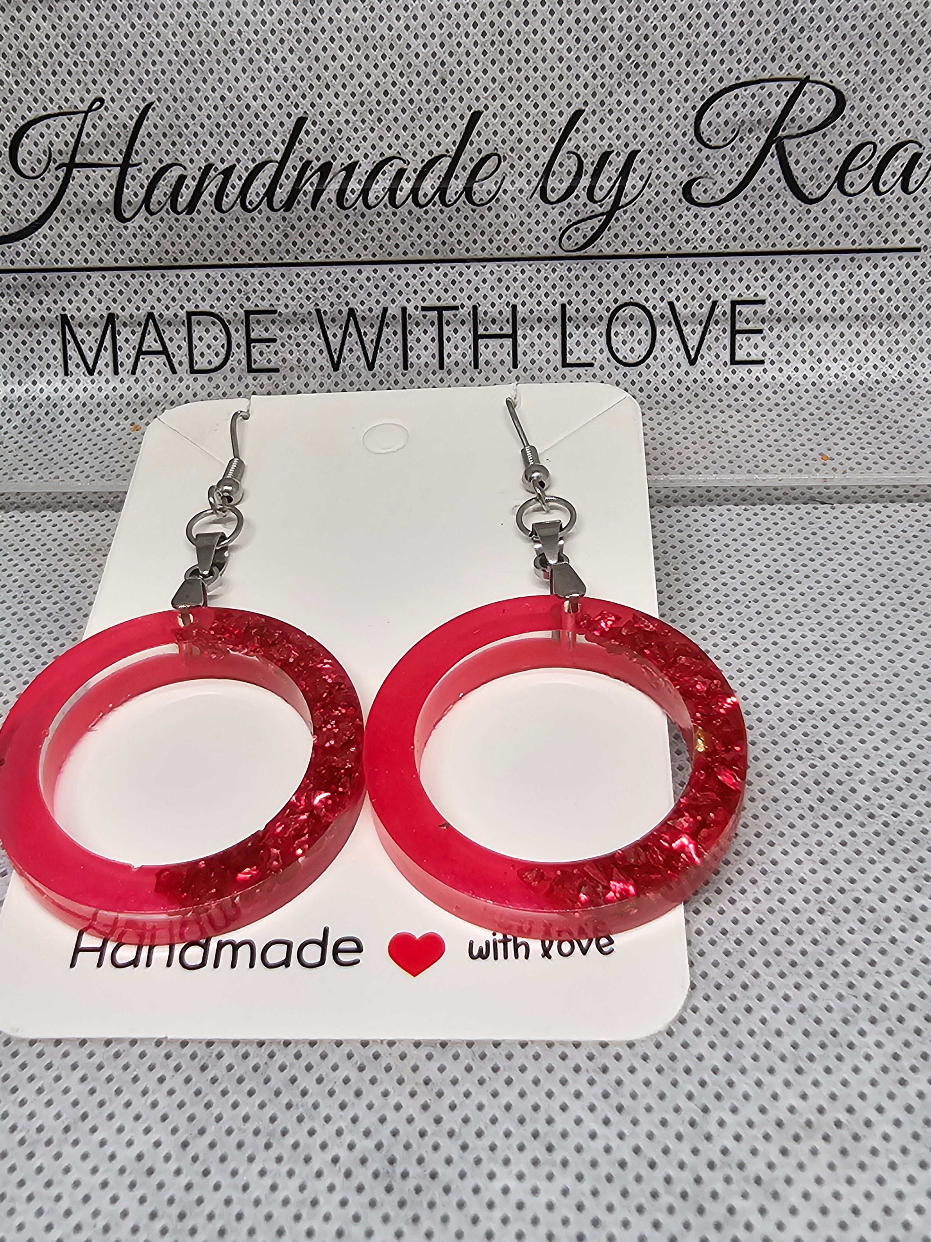 Epoxy Earrings – Red Crystal Ring