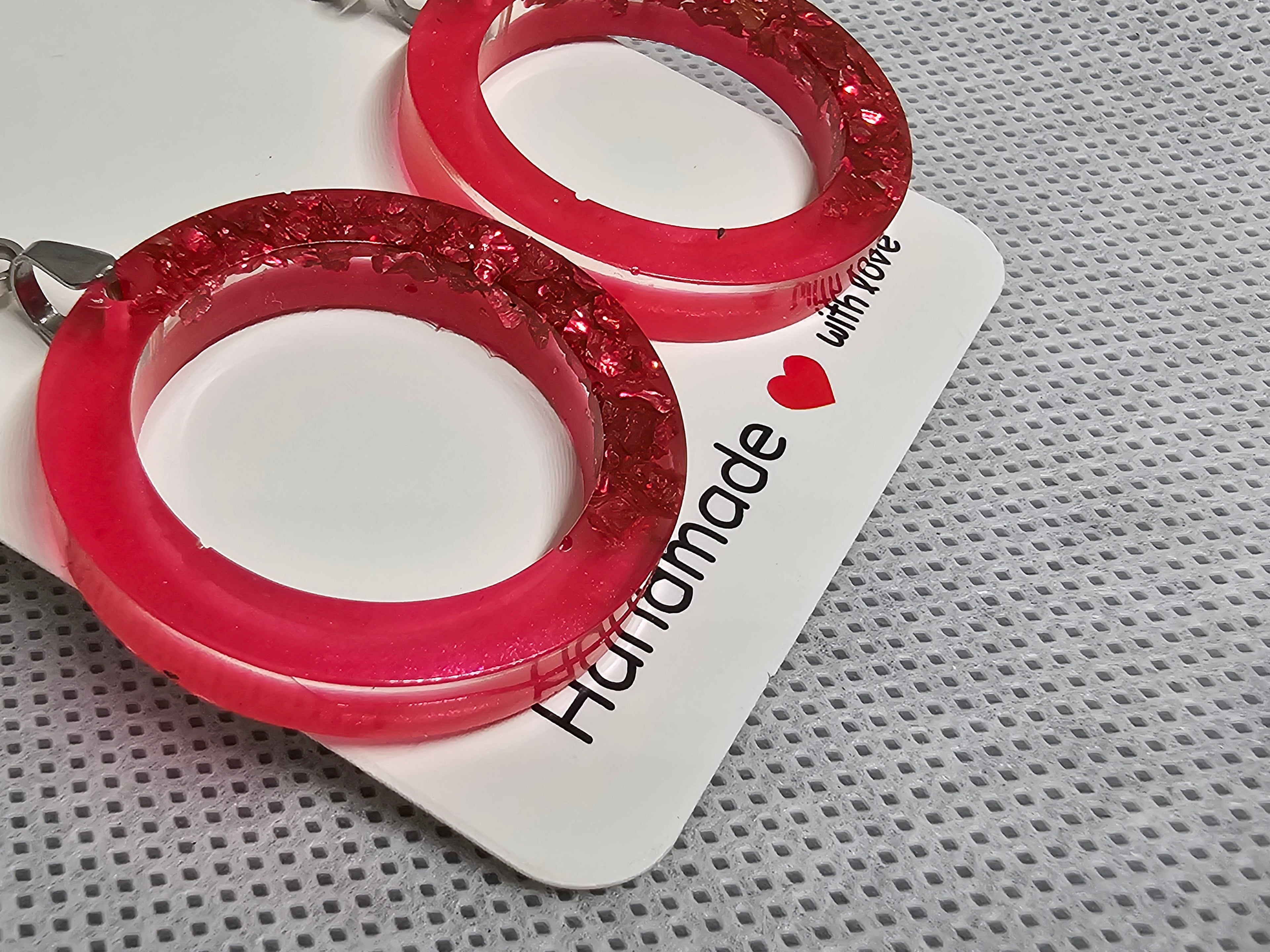 Epoxy Earrings – Red Crystal Ring