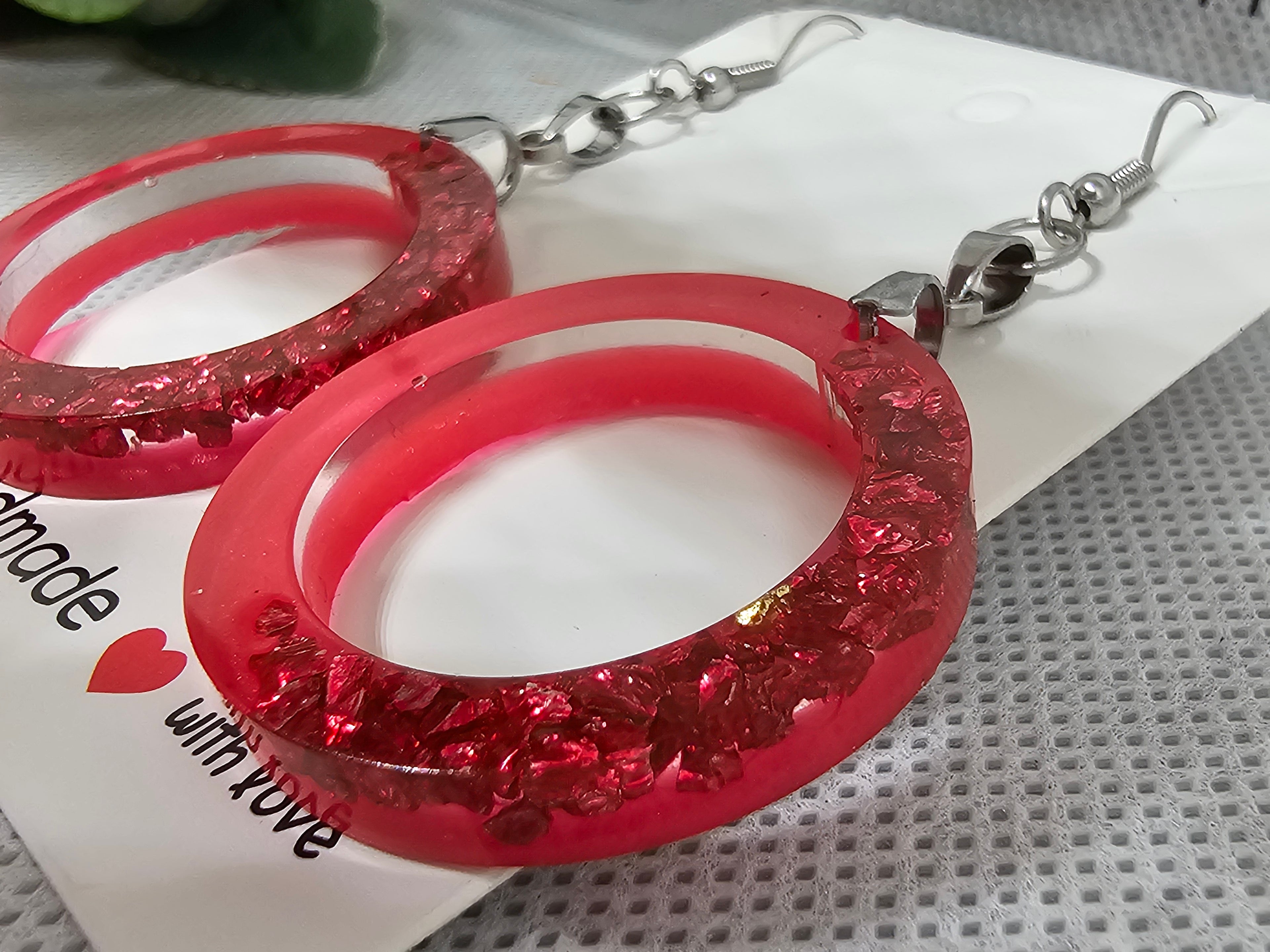 Epoxy Earrings – Red Crystal Ring