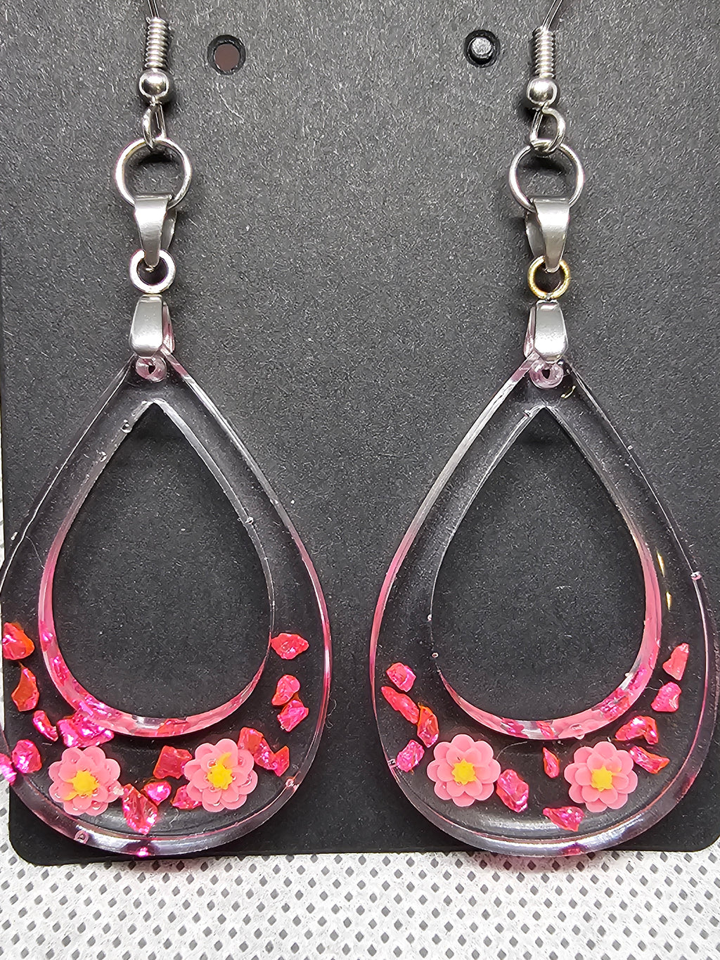 Epoxy Earrings – Pink Petal Teardrop