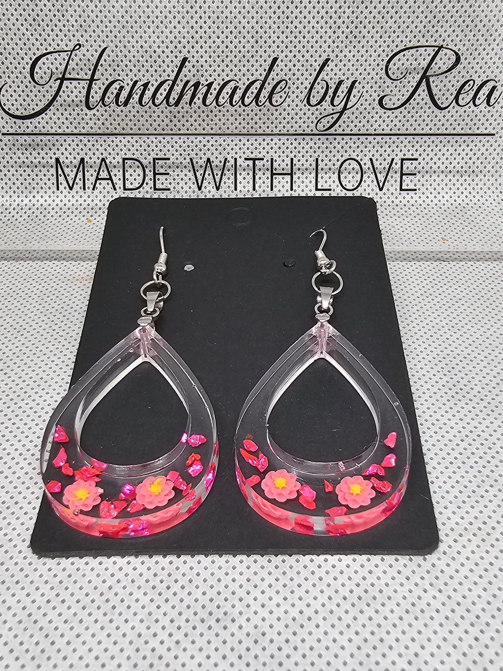 Epoxy Earrings – Pink Petal Teardrop