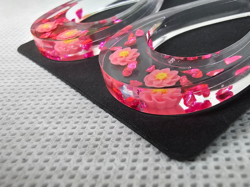 Epoxy Earrings – Pink Petal Teardrop