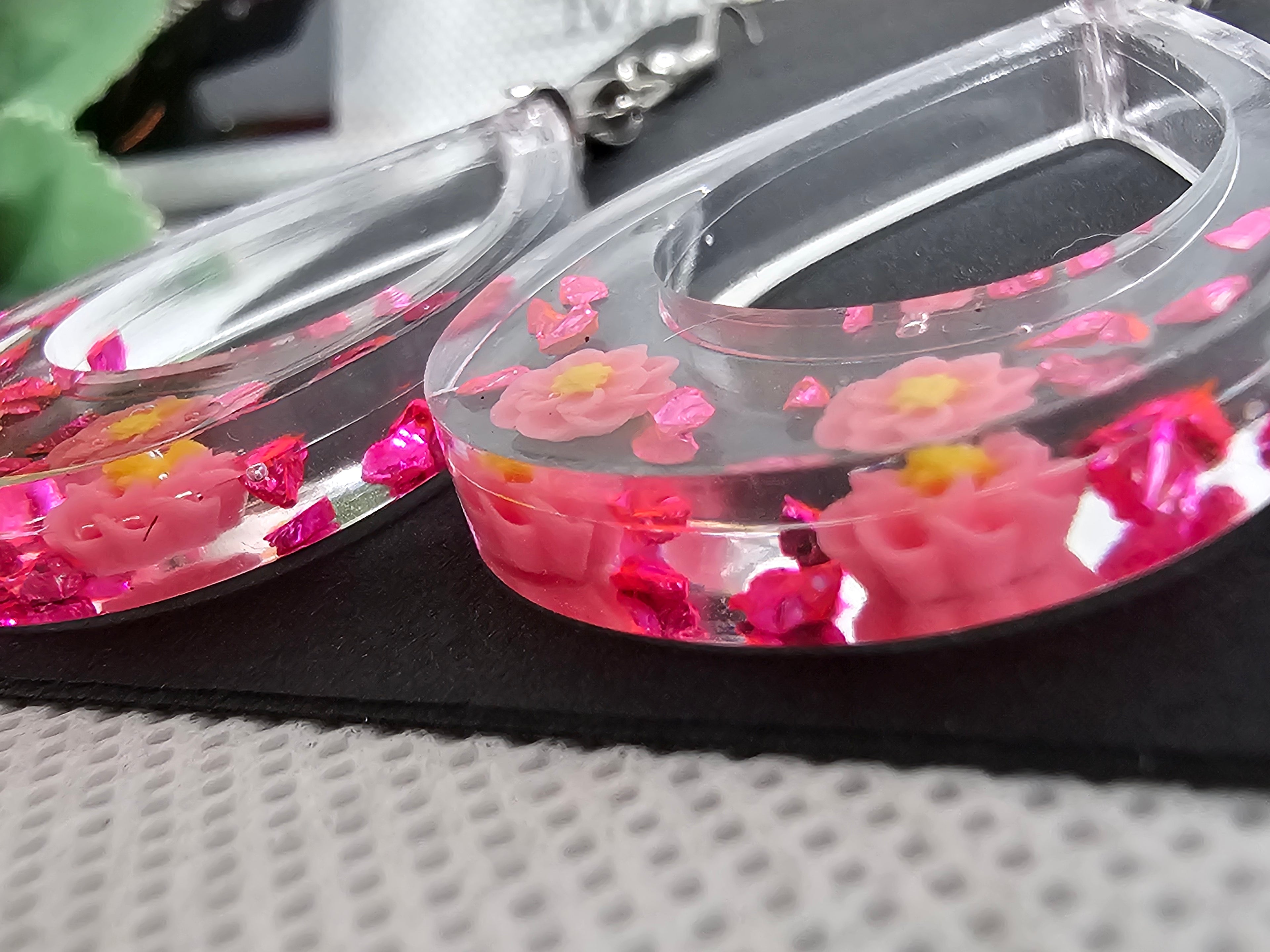 Epoxy Earrings – Pink Petal Teardrop