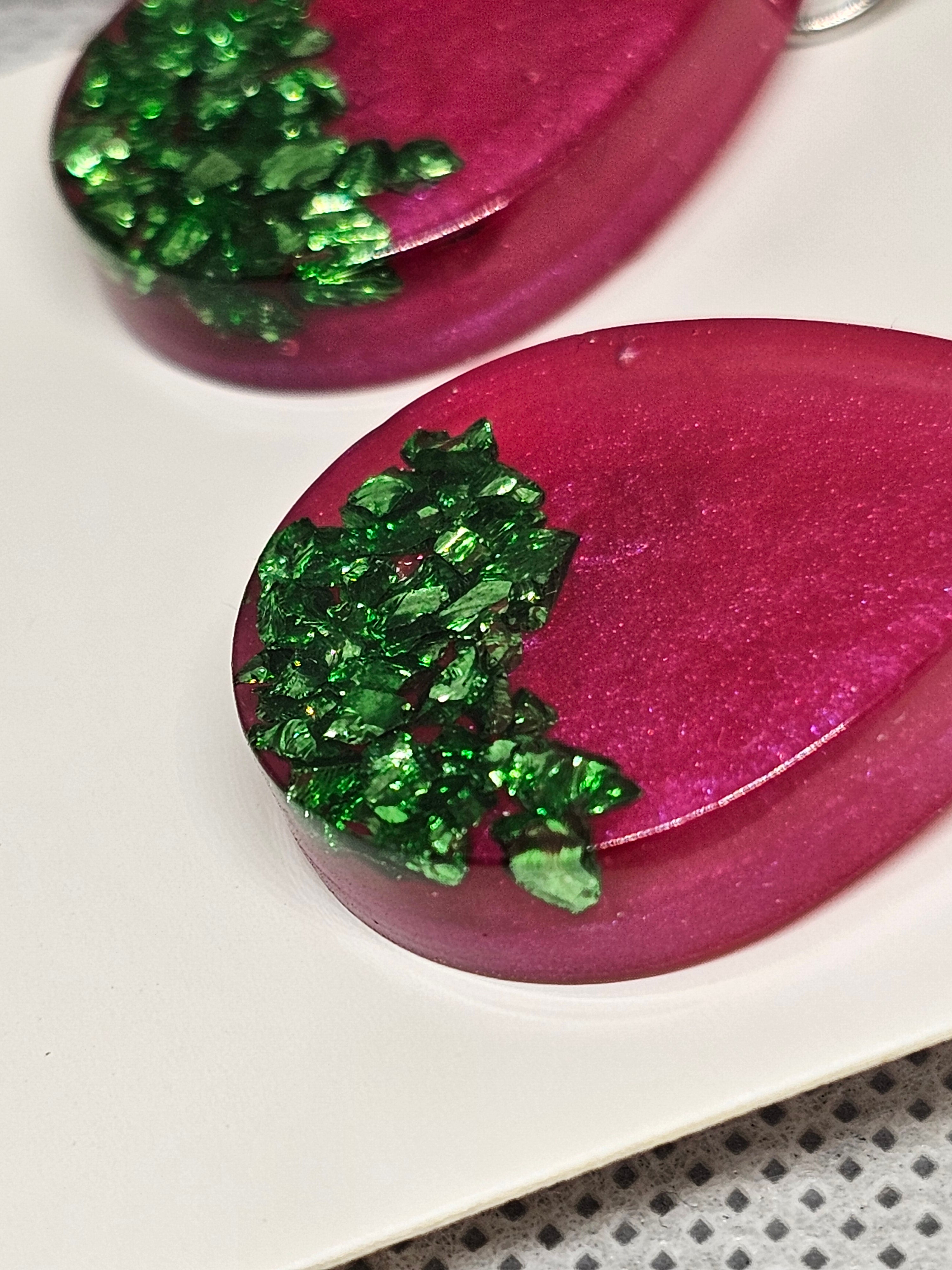 Epoxy Earrings – Pink & Emerald Drops