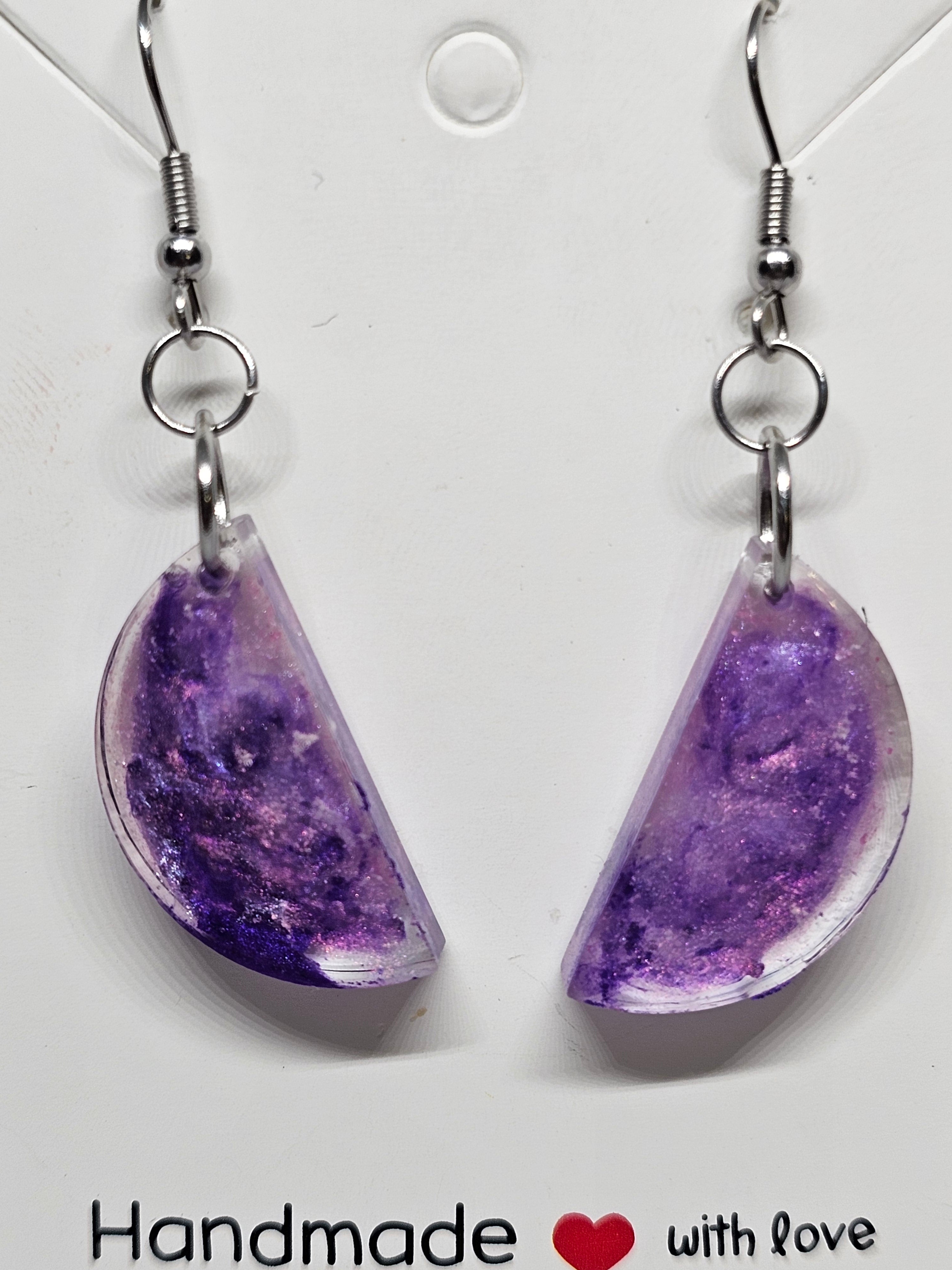 Epoxy Earrings – Purple Half-Moon