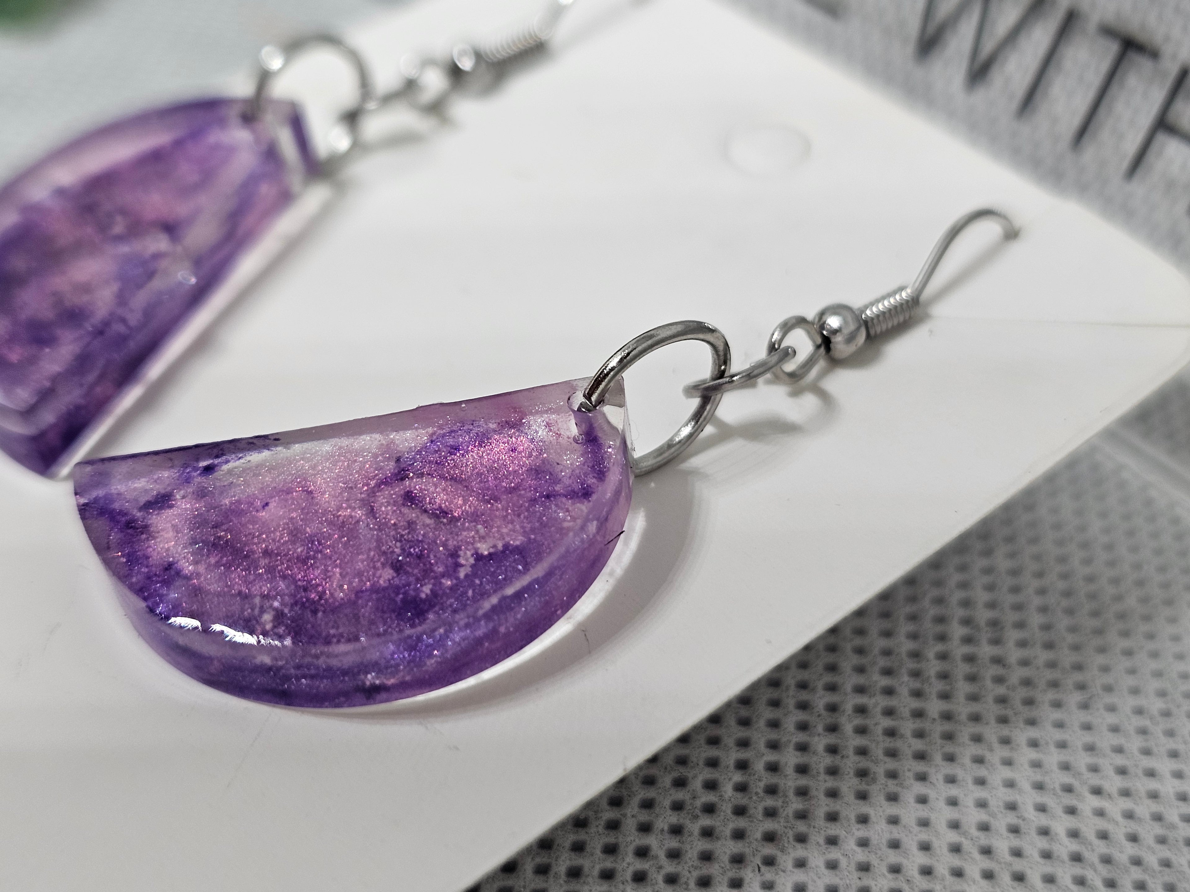 Epoxy Earrings – Purple Half-Moon