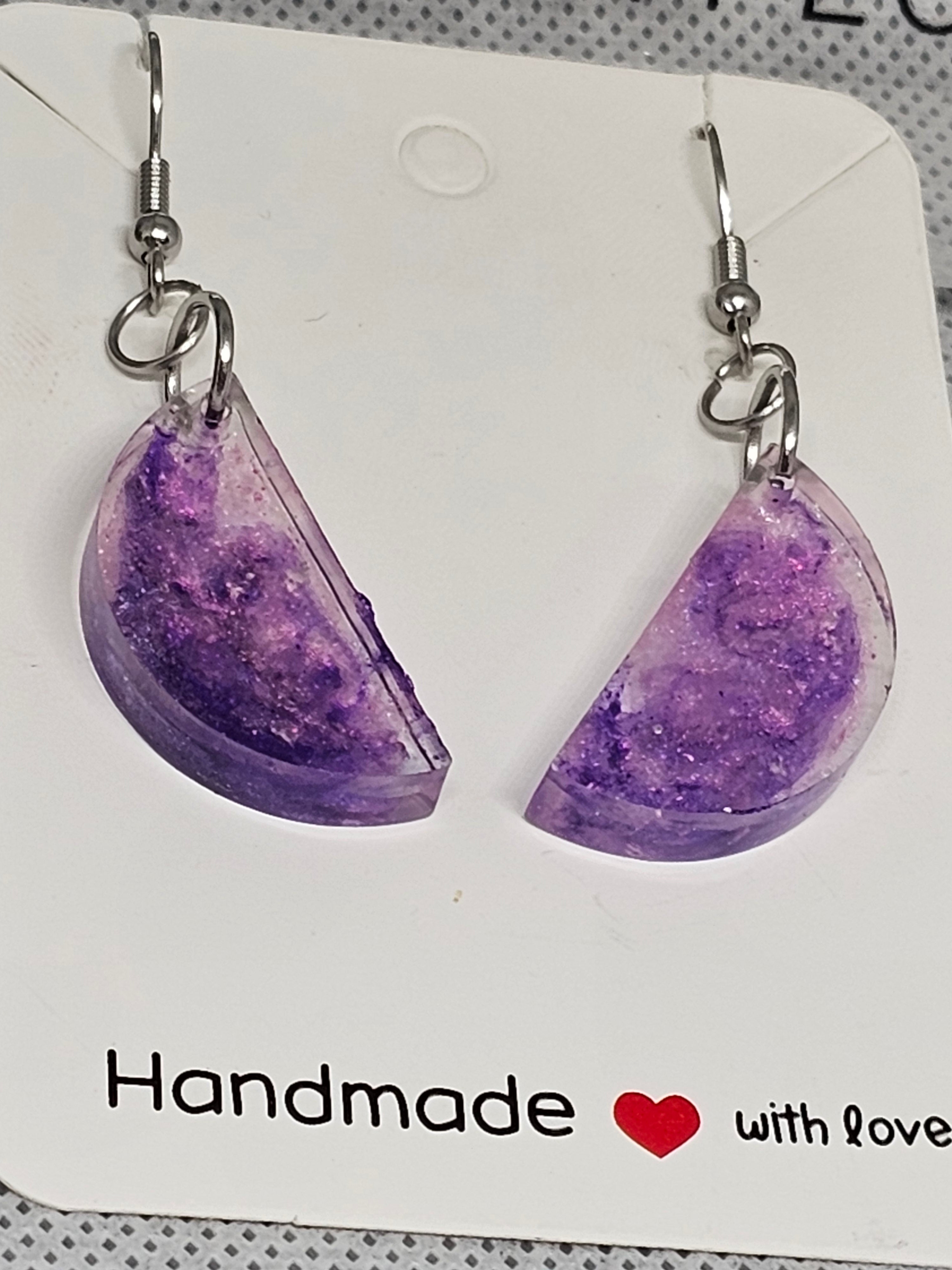 Epoxy Earrings – Purple Half-Moon