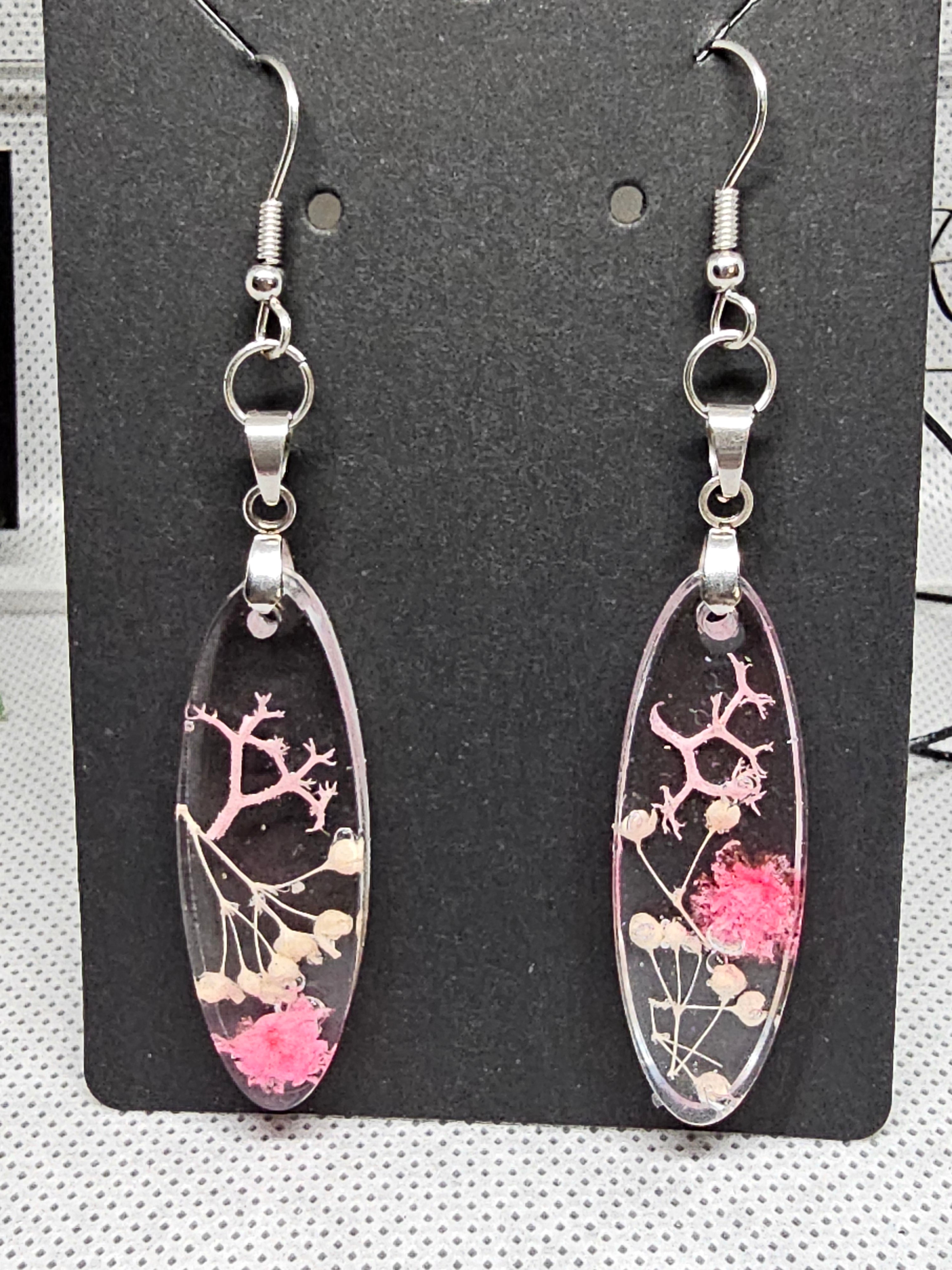 Real Dried Flower Oval Resin Earrings