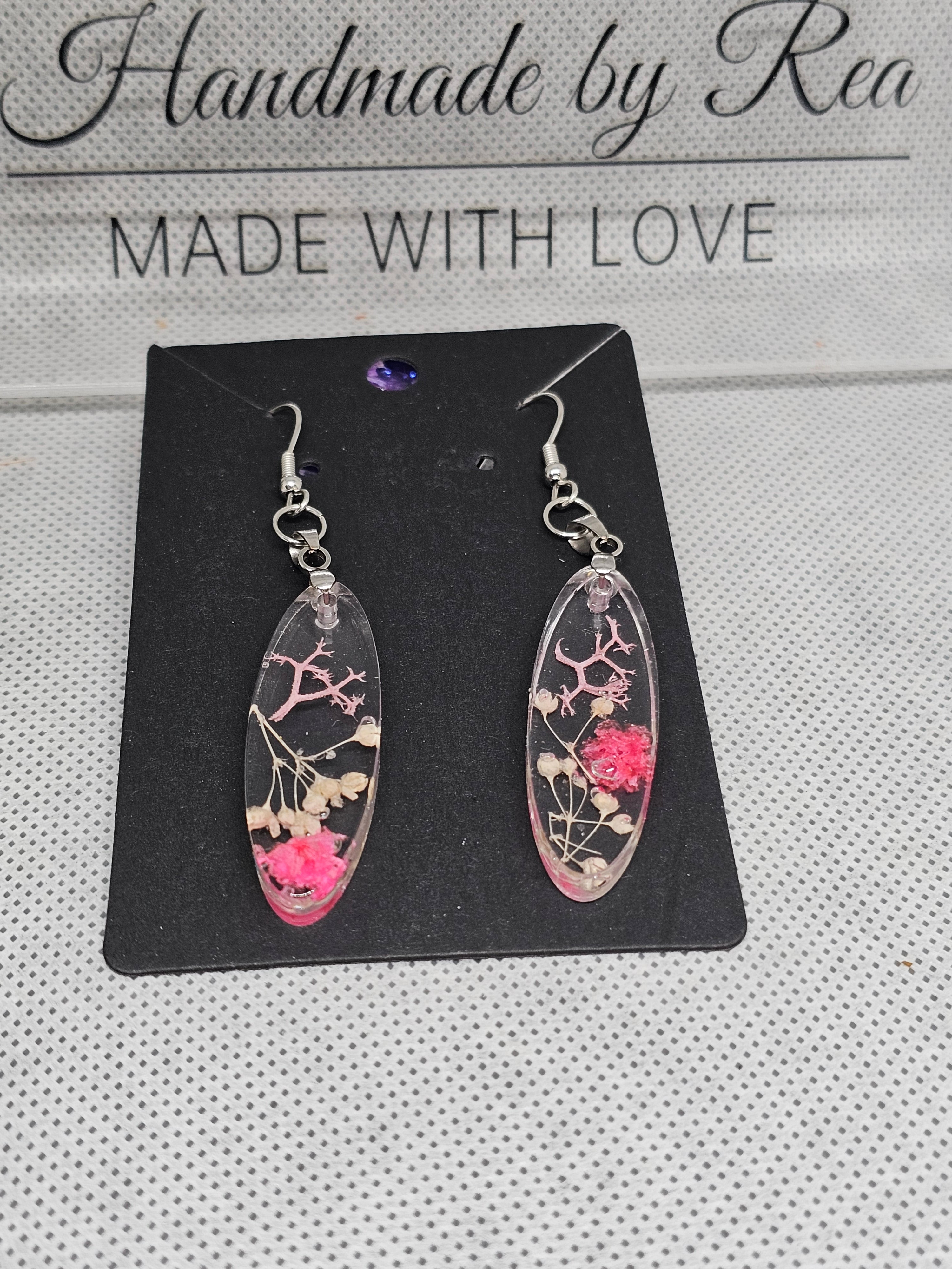 Real Dried Flower Oval Resin Earrings