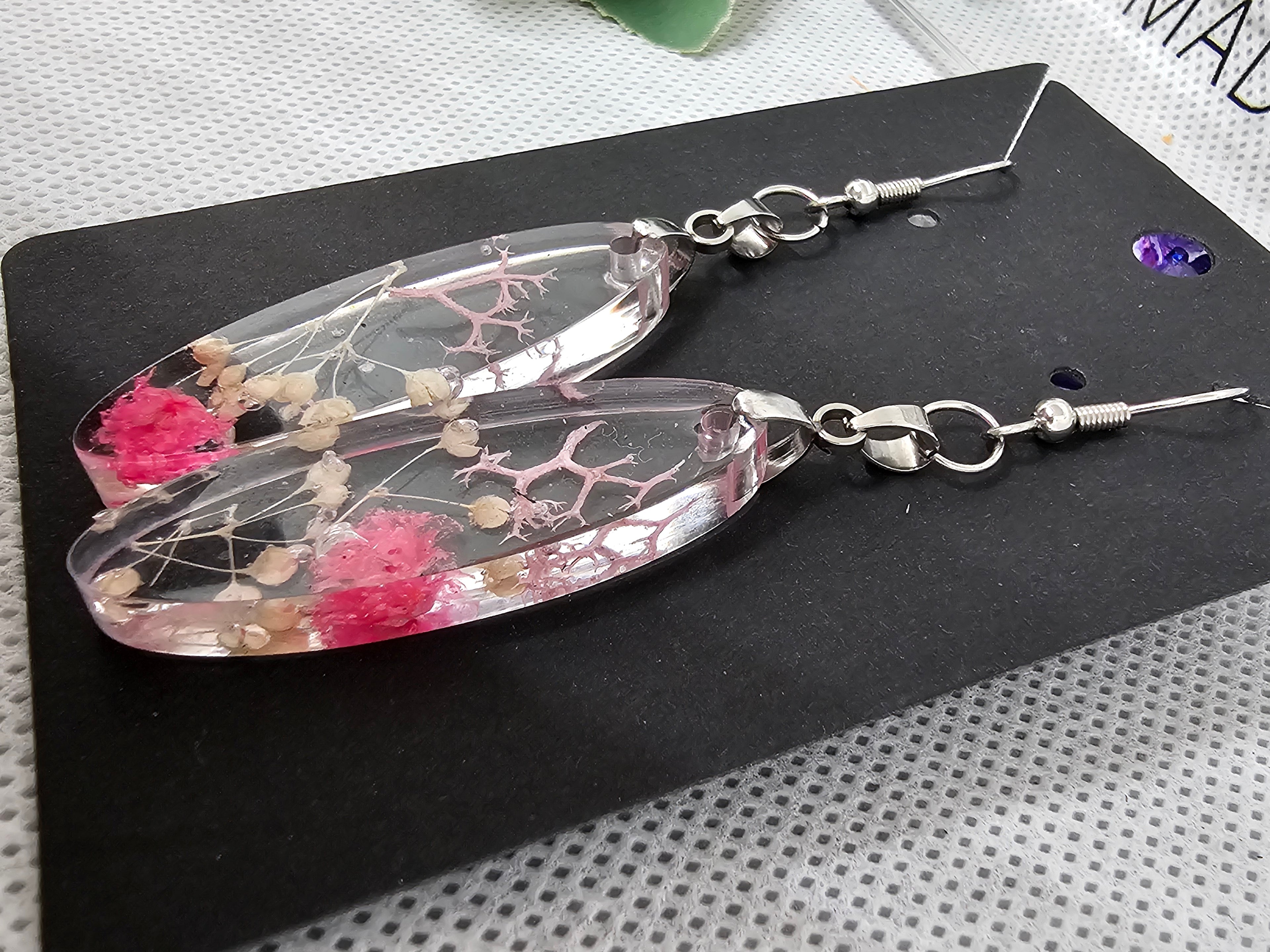 Real Dried Flower Oval Resin Earrings