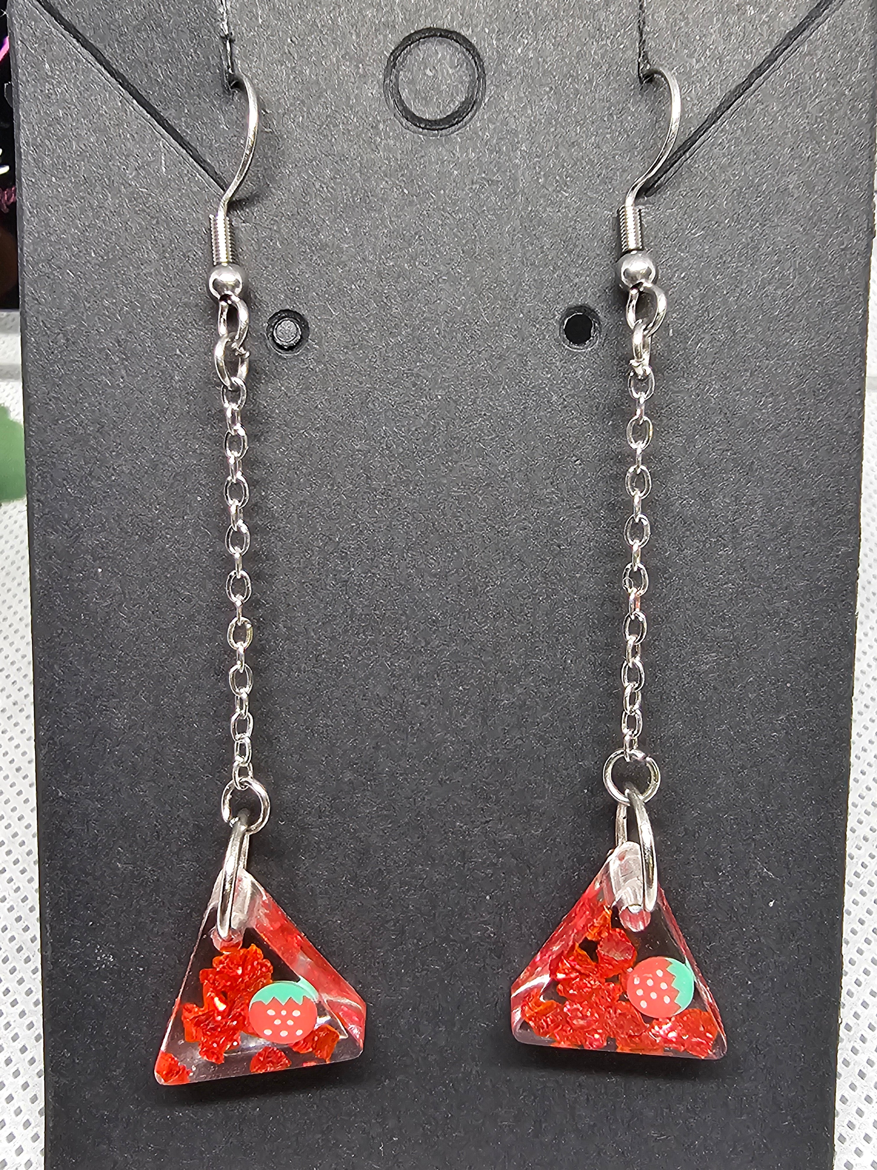 Epoxy Earrings – Strawberry Triangle