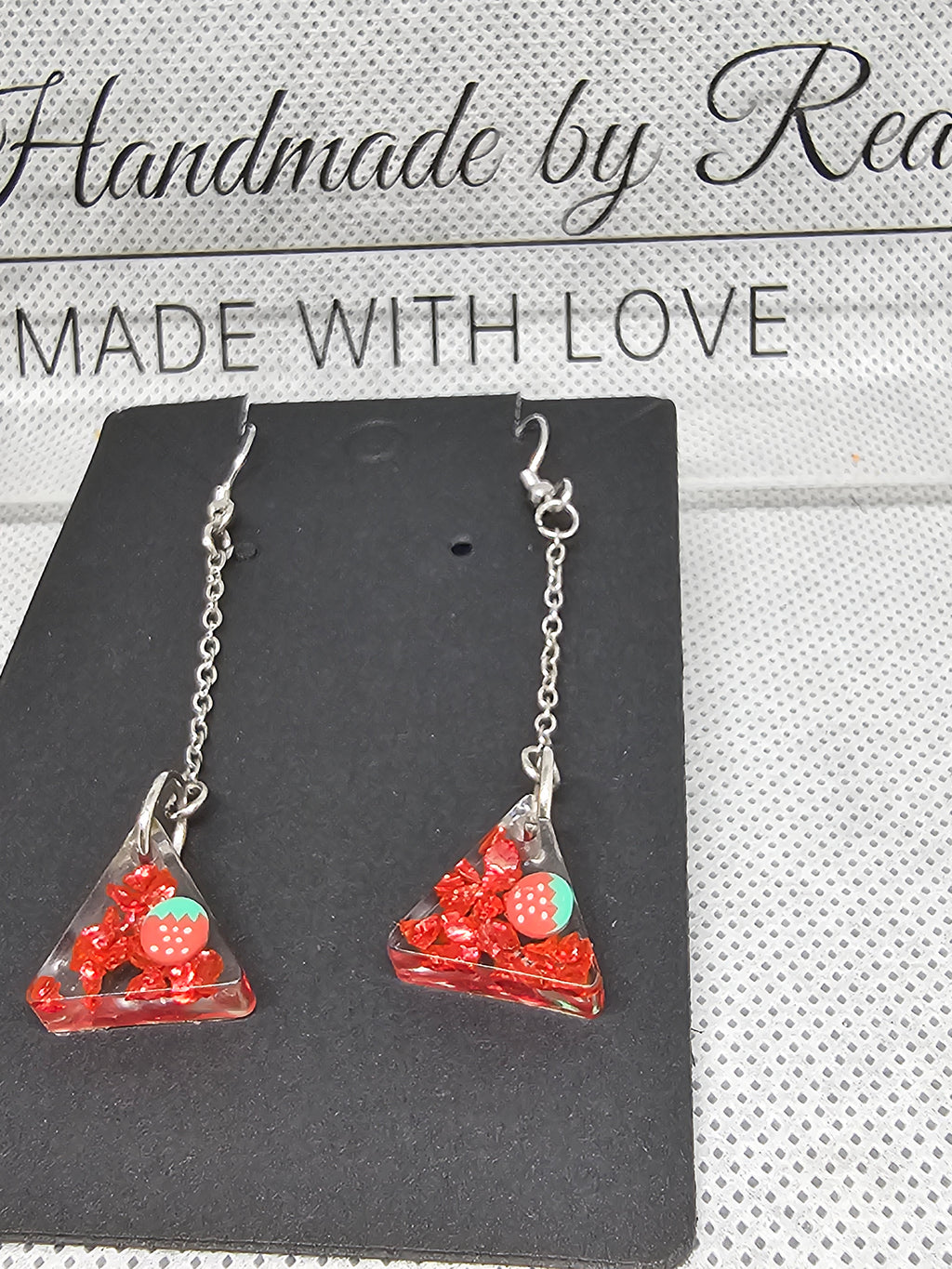 Epoxy Earrings – Strawberry Triangle