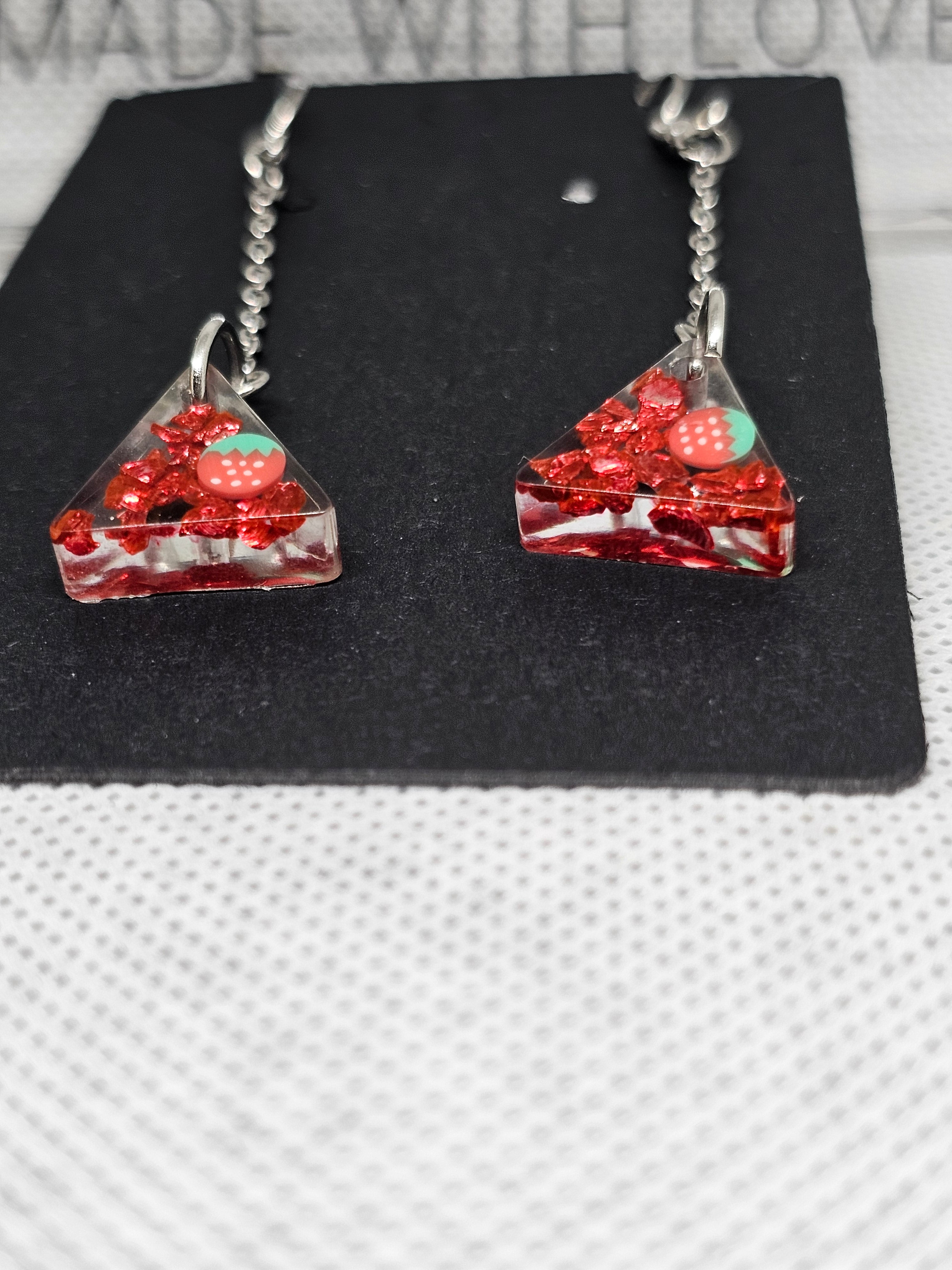 Epoxy Earrings – Strawberry Triangle