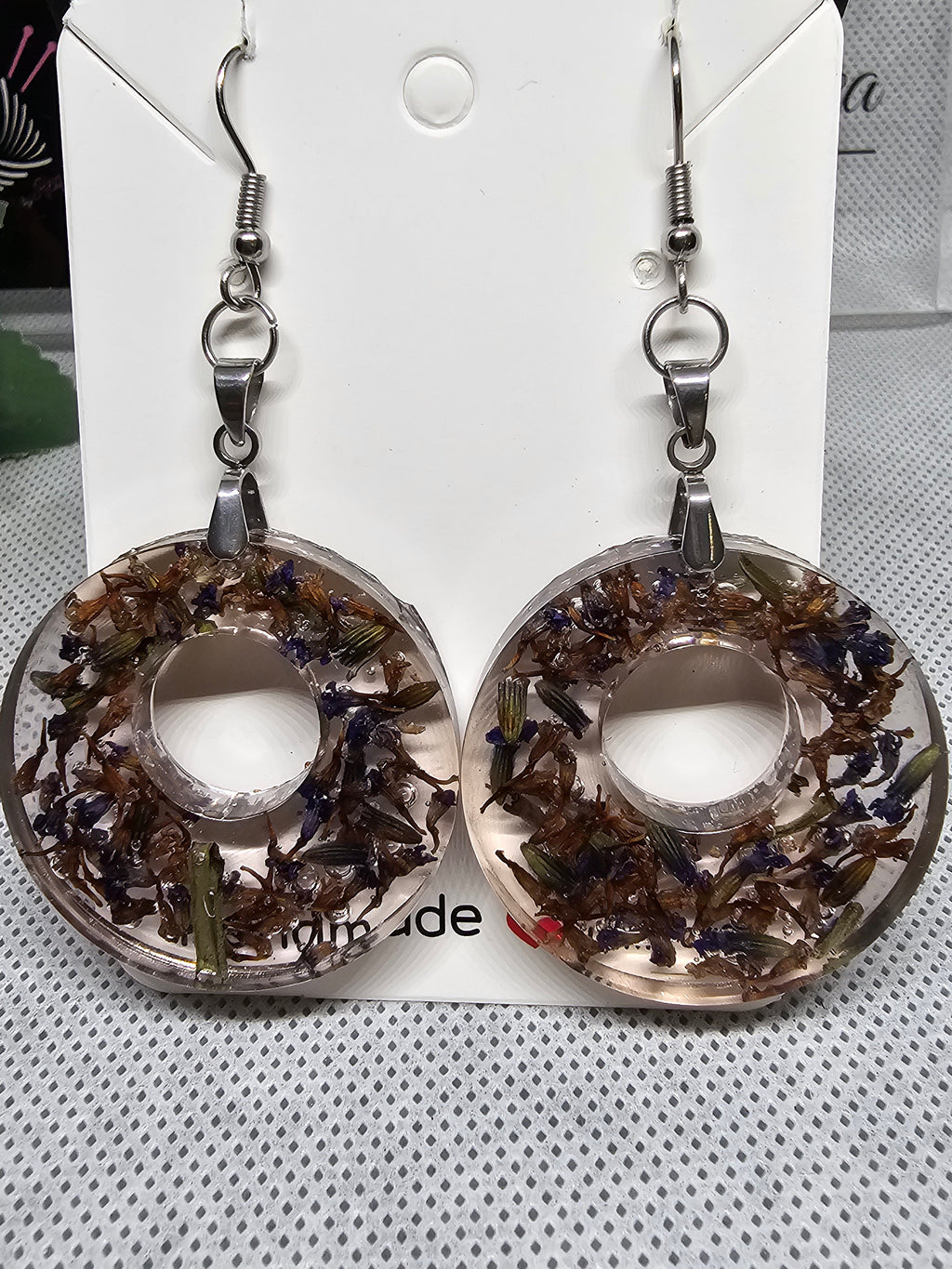 Resin Donut Earrings with Dried Lavender Flowers