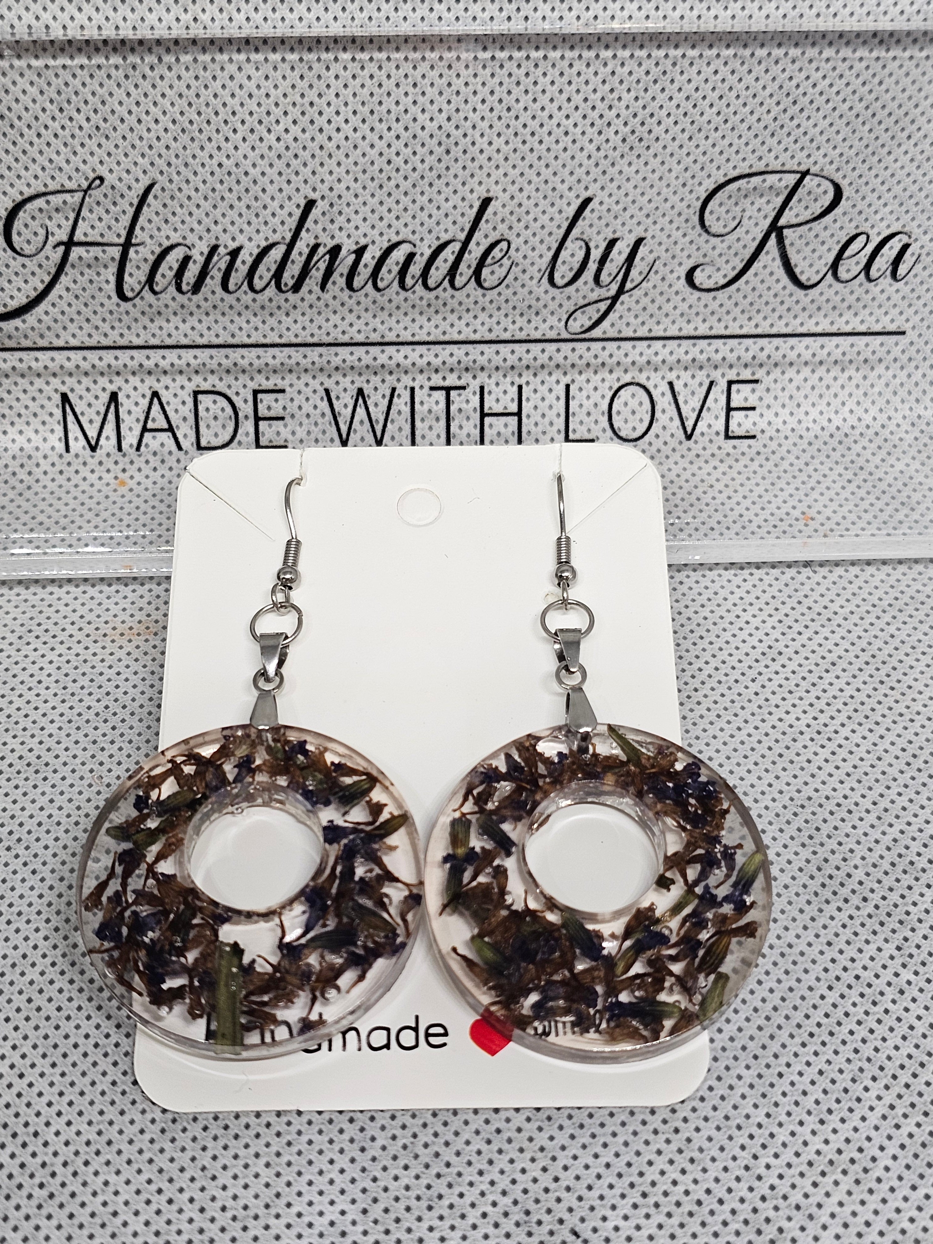Resin Donut Earrings with Dried Lavender Flowers