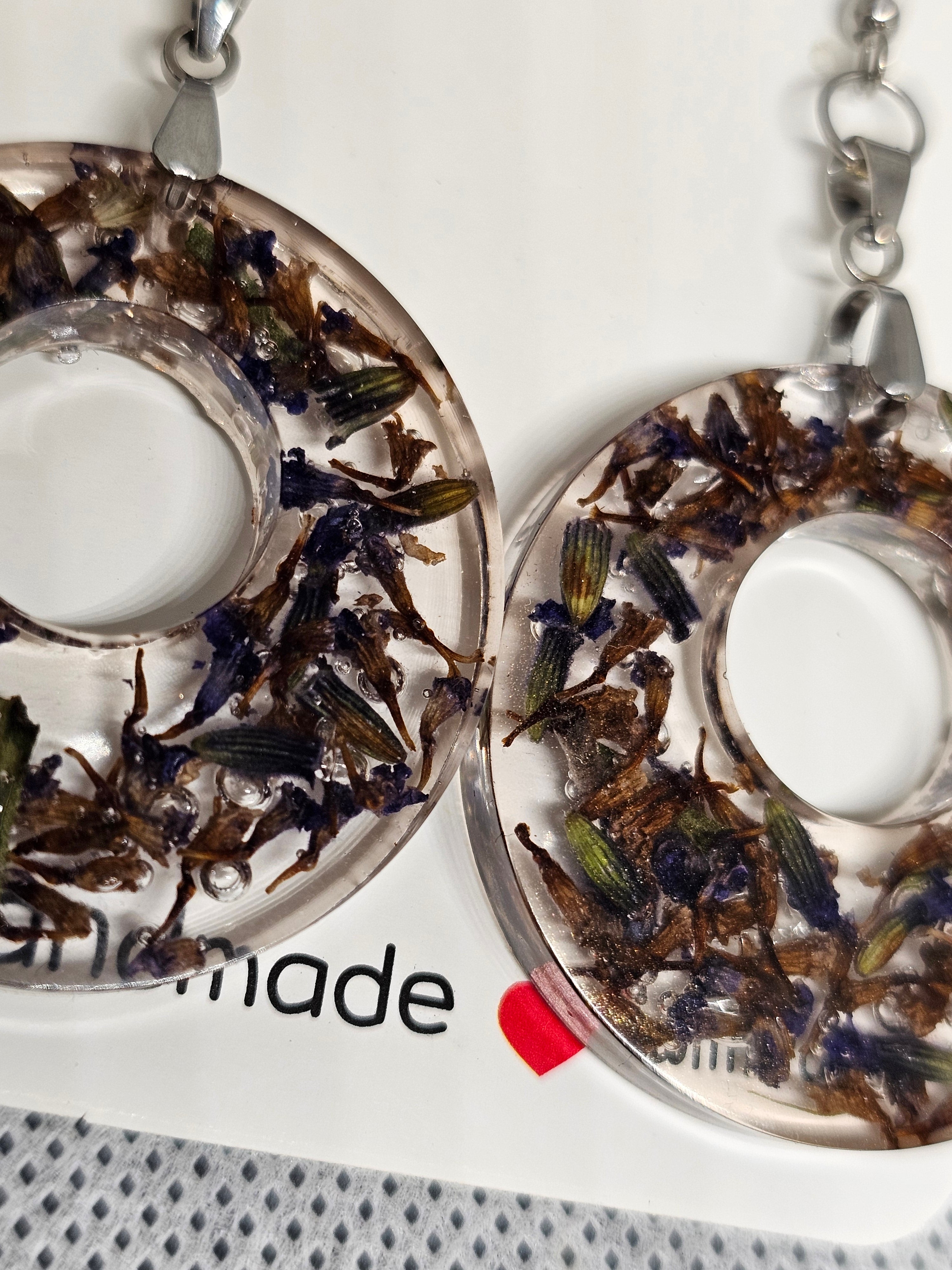 Resin Donut Earrings with Dried Lavender Flowers
