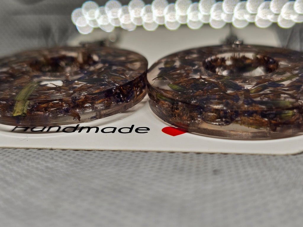 Resin Donut Earrings with Dried Lavender Flowers