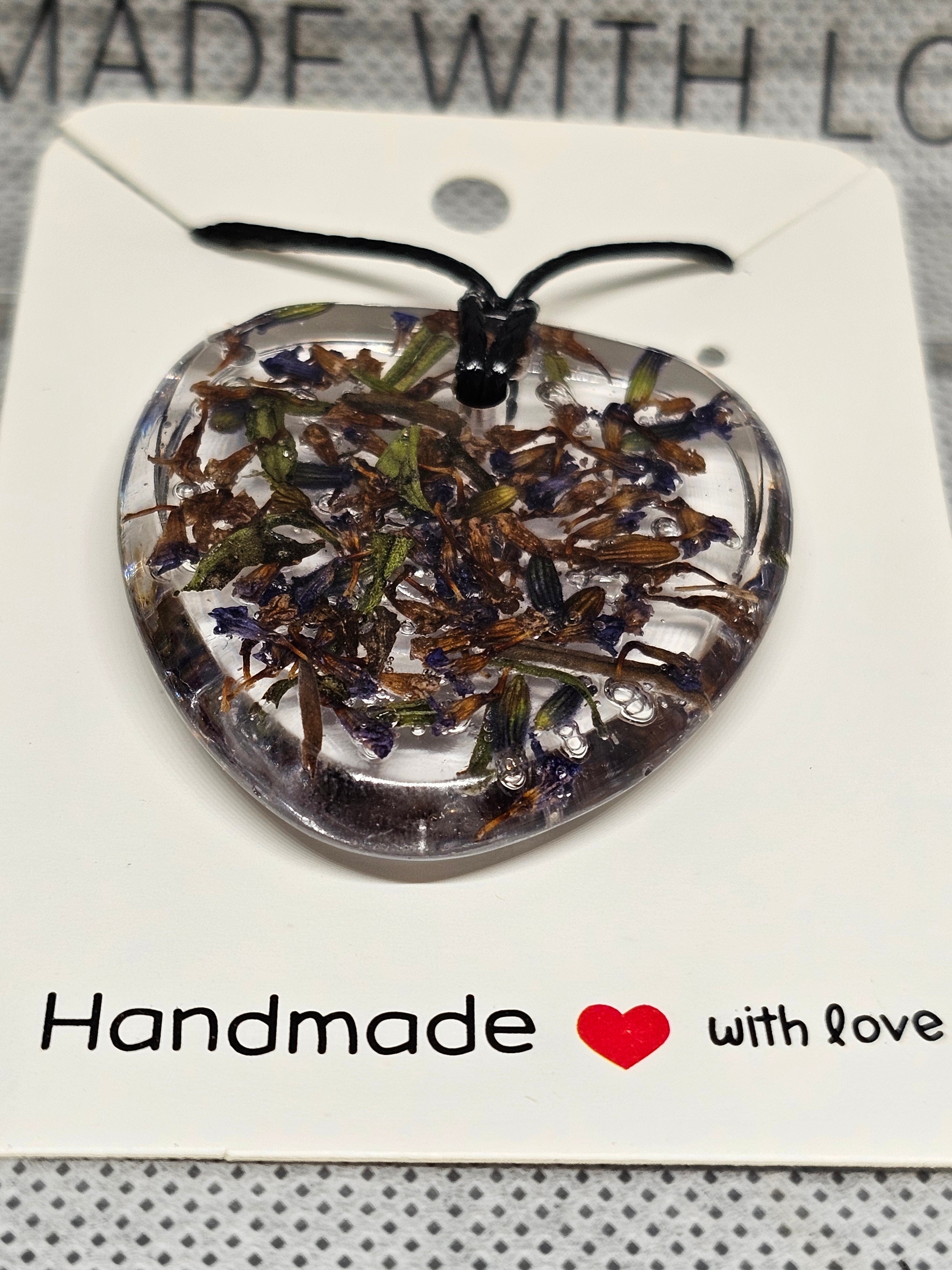 Heart-Shaped Real Dried Flowers Resin Necklace
