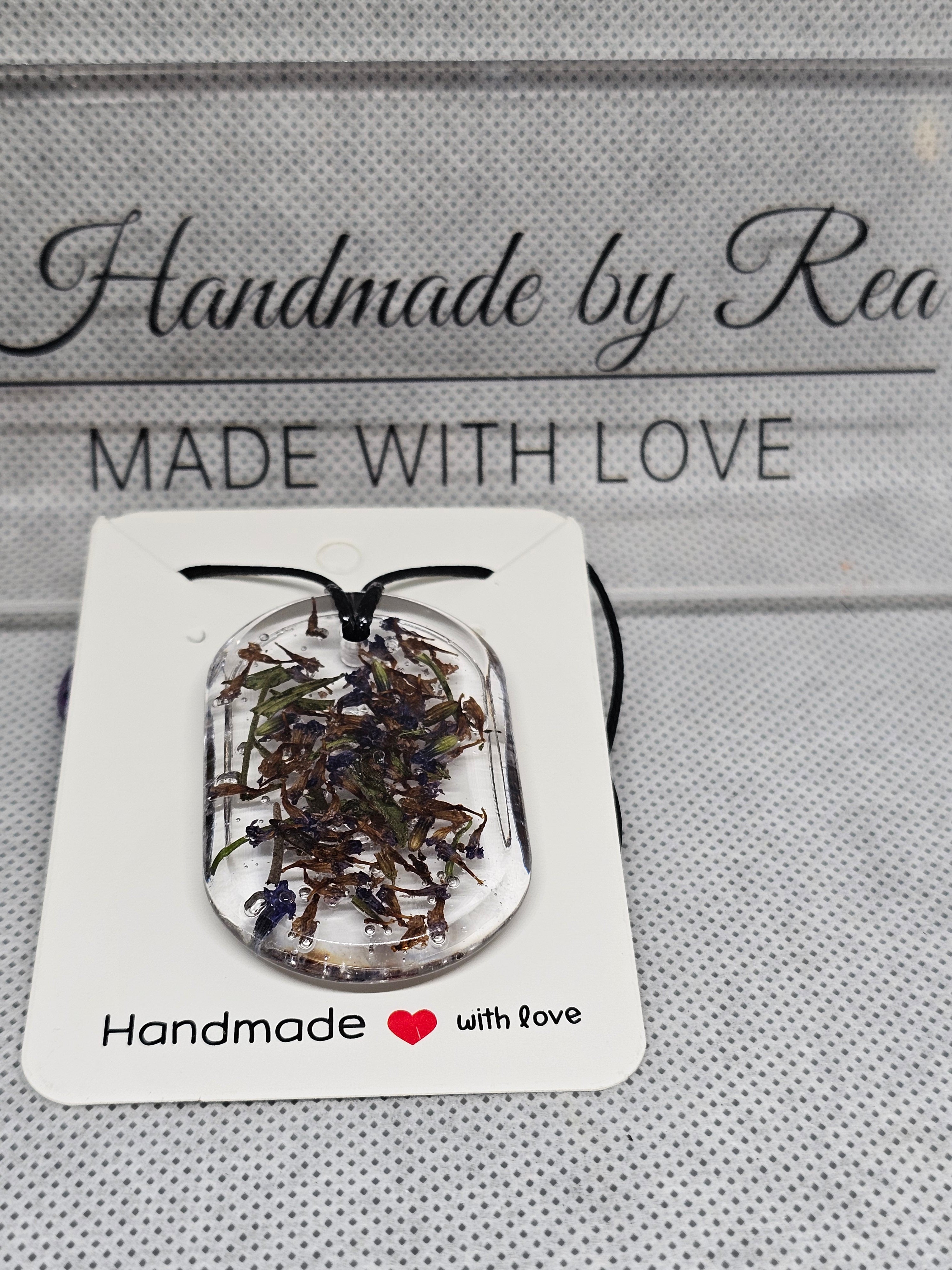 Clear Oval Epoxy Pendant with Dried Lavender