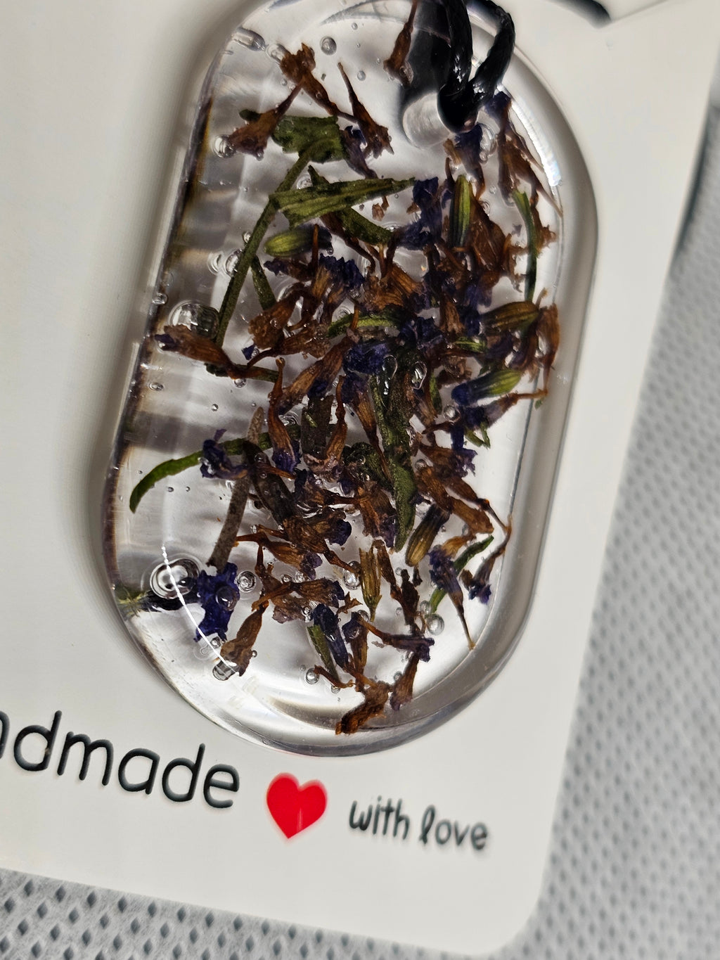 Clear Oval Epoxy Pendant with Dried Lavender