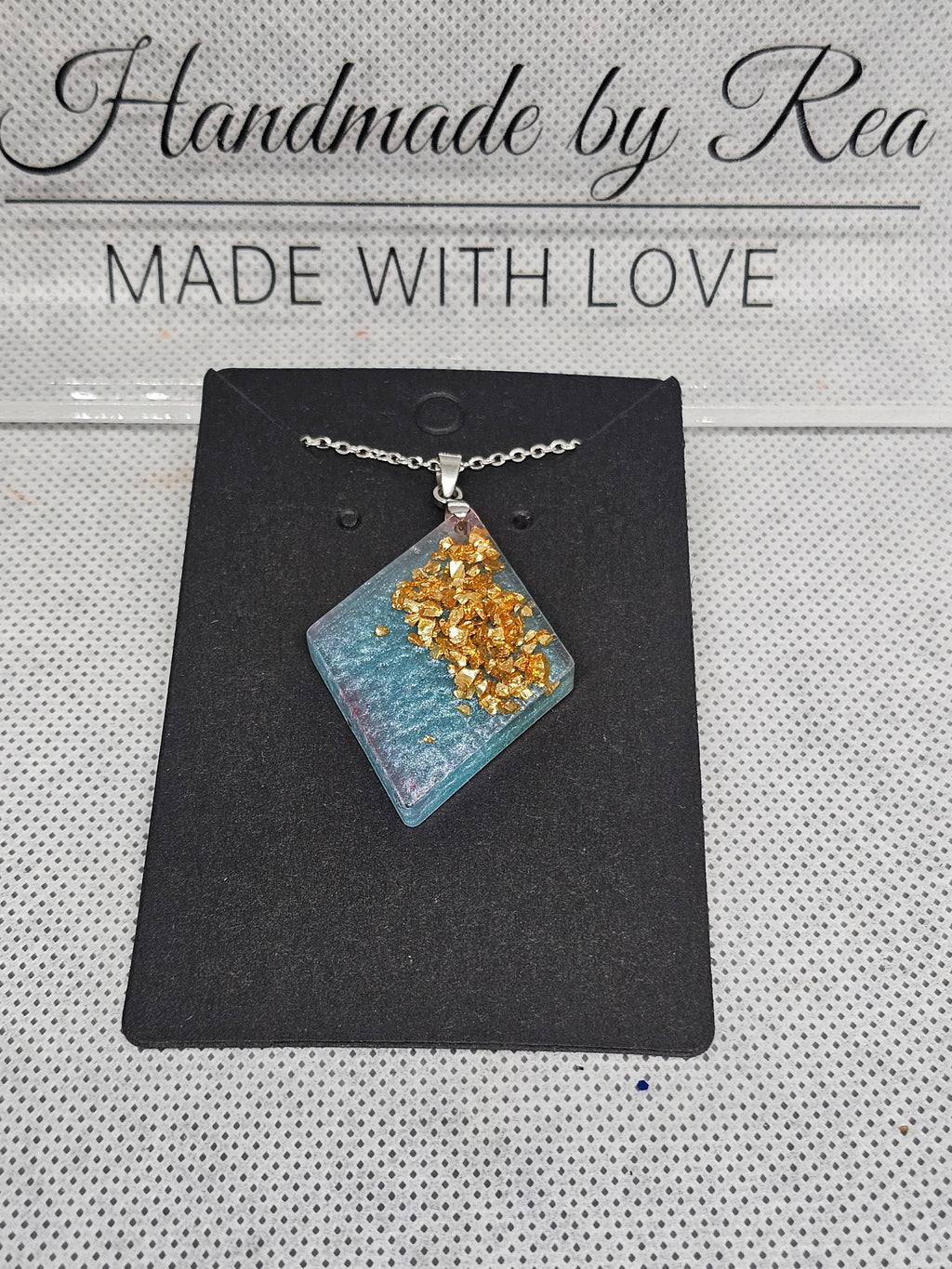 Turquoise Gold Flakes Resin Pendant