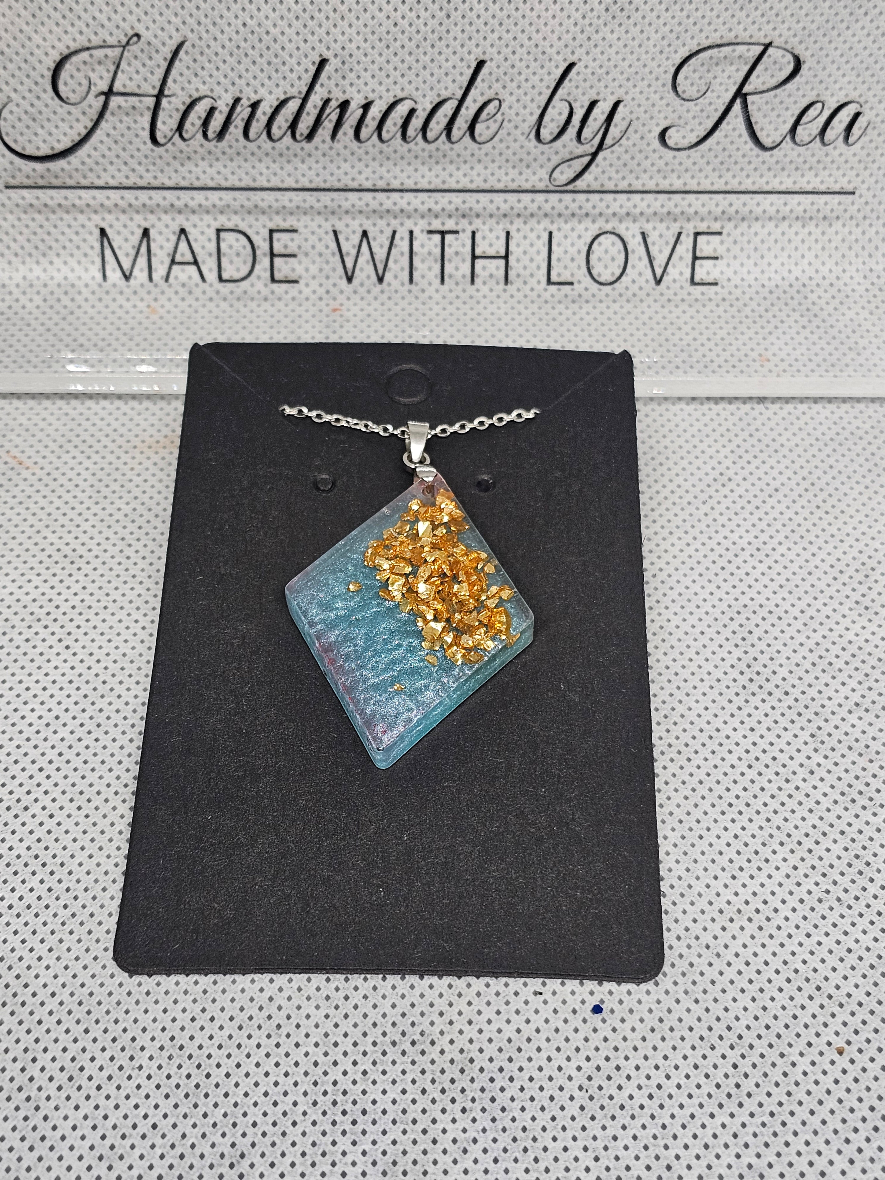 Turquoise Gold Flakes Resin Pendant