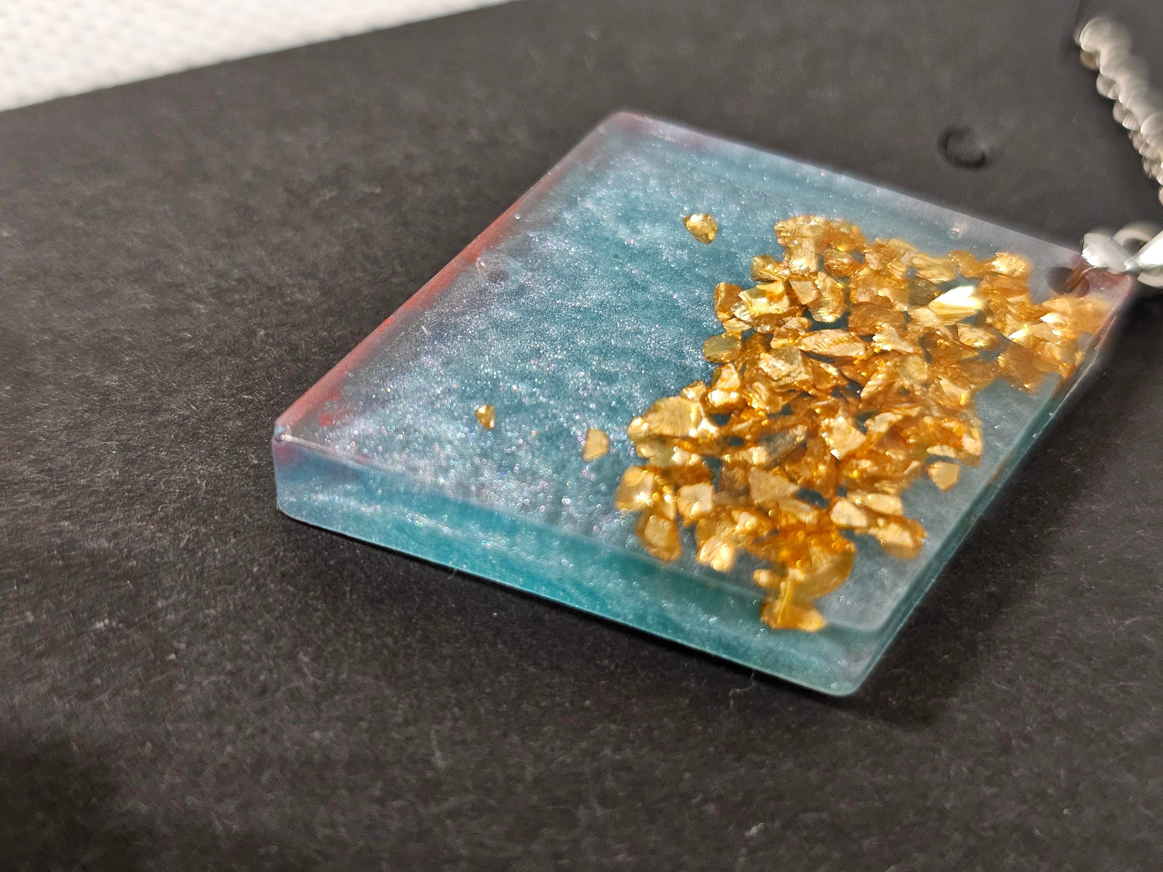 Turquoise Gold Flakes Resin Pendant