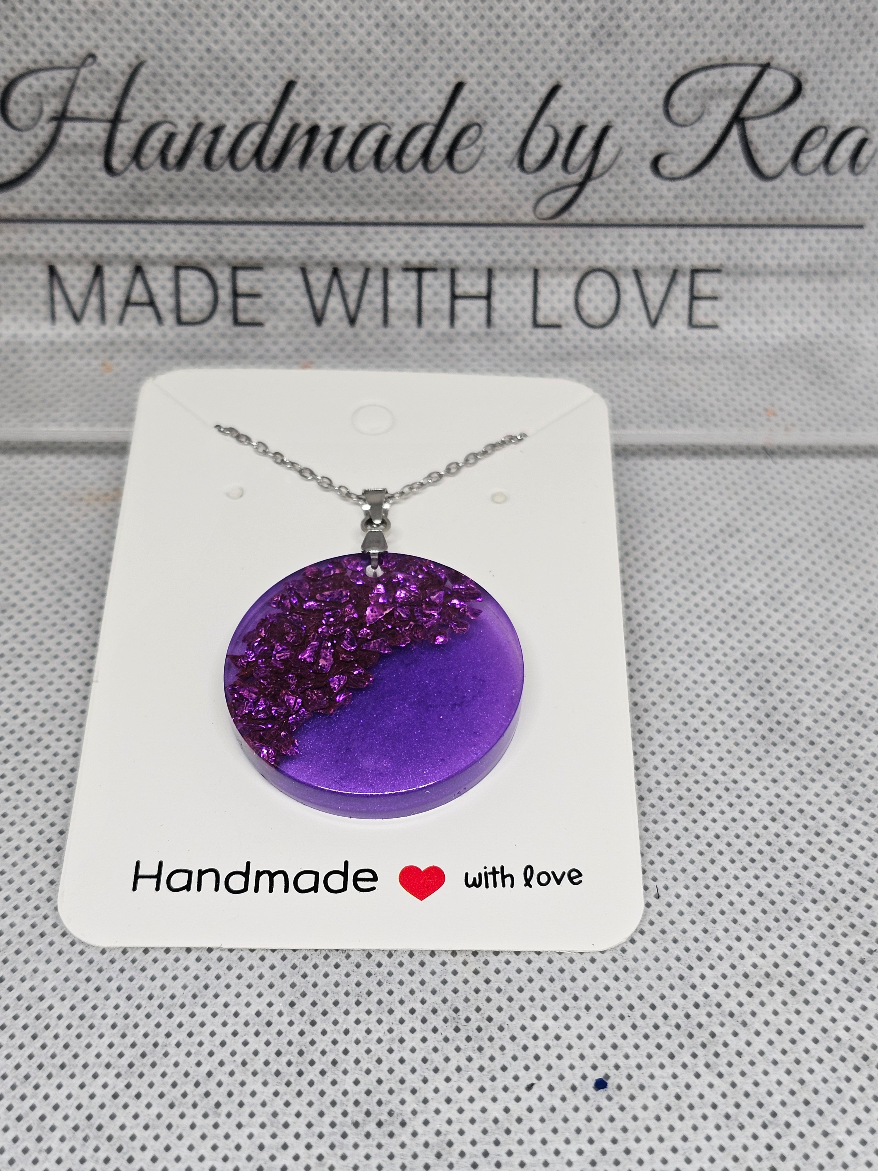 Purple Crystal Resin Pendant Necklace