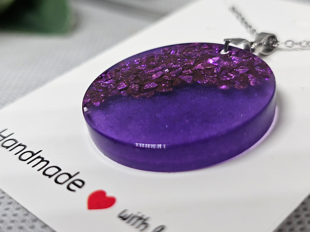 Purple Crystal Resin Pendant Necklace