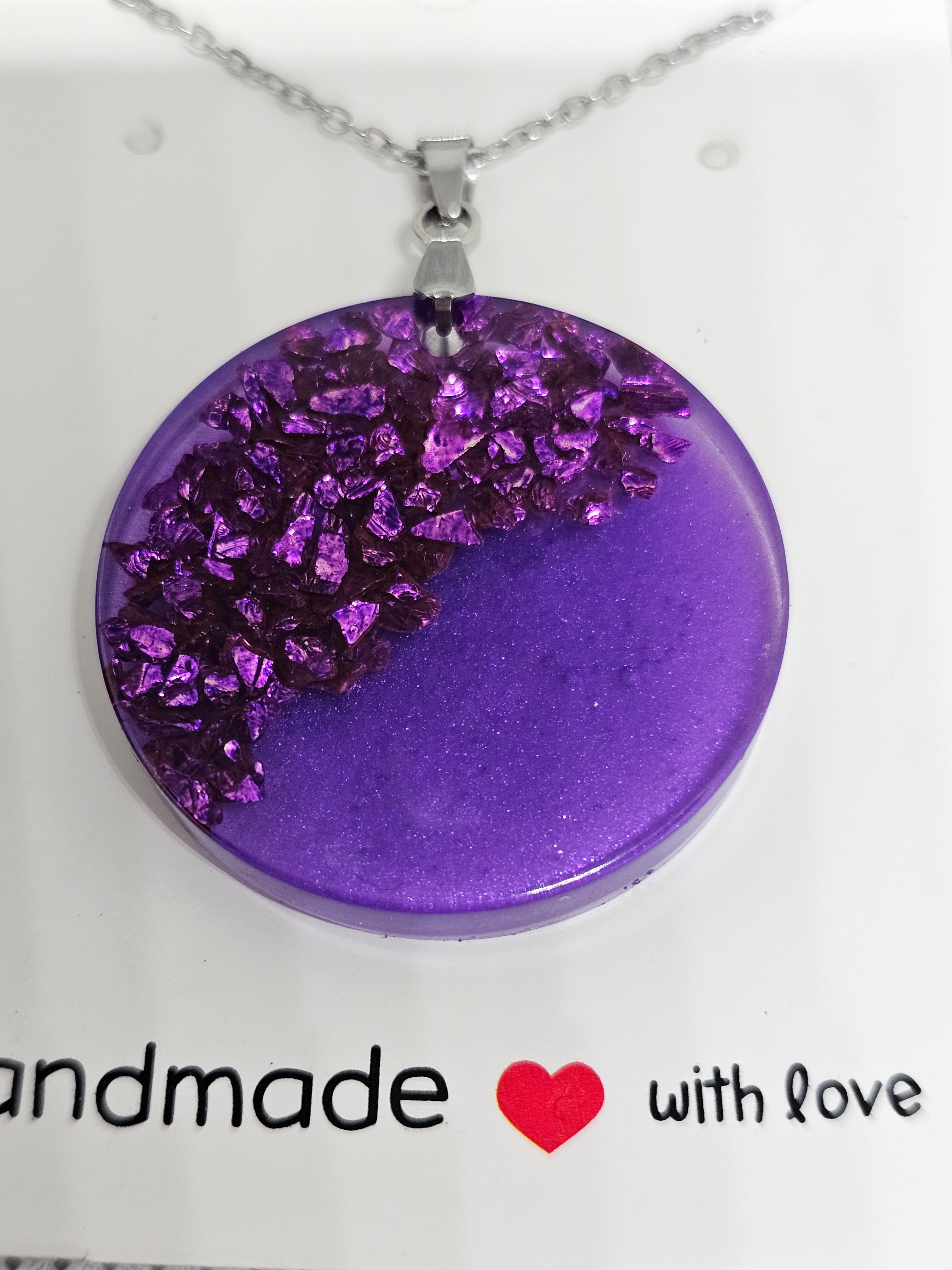 Purple Crystal Resin Pendant Necklace