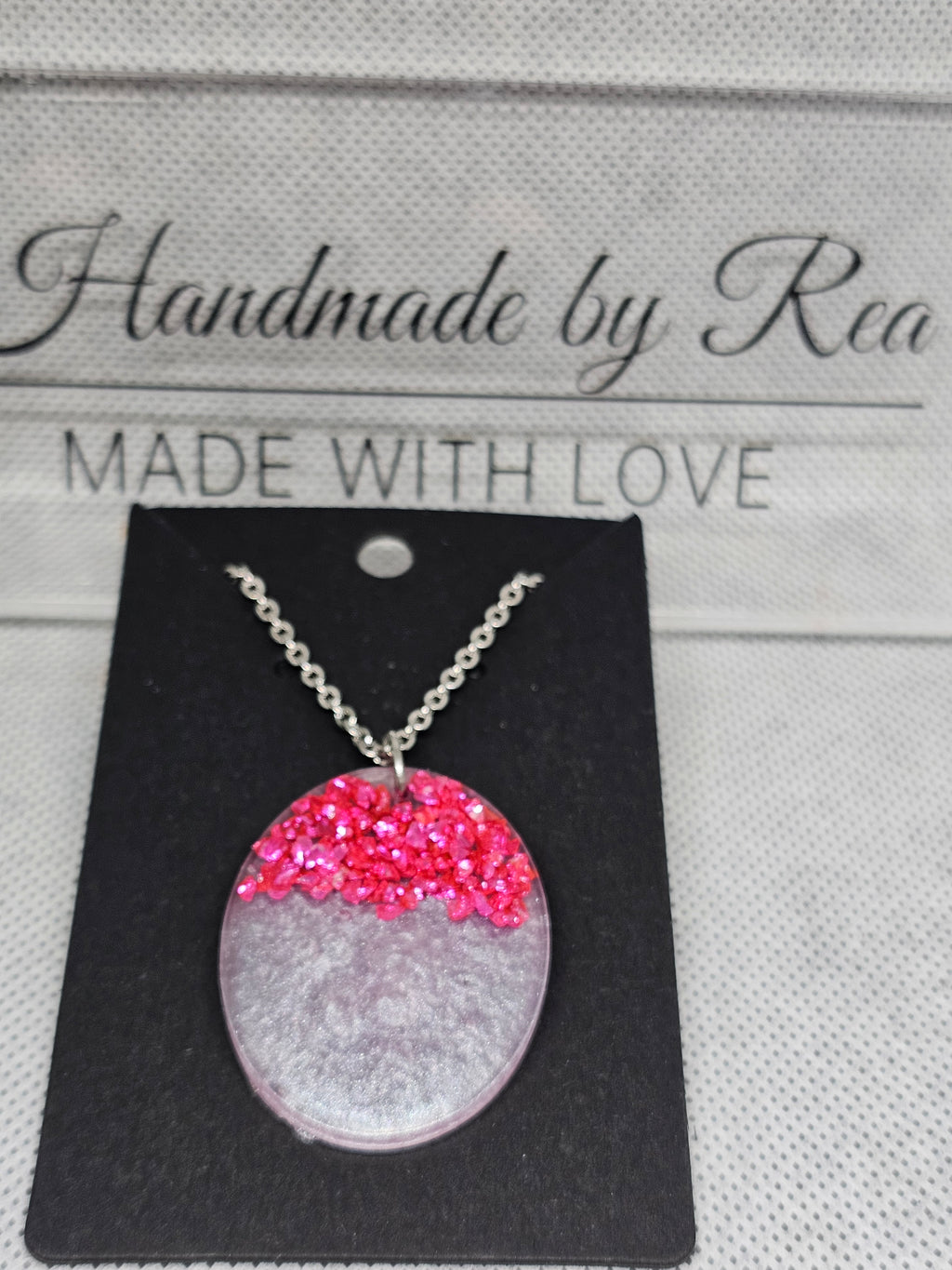 Pink Crystal Gradient Resin Pendant Necklace