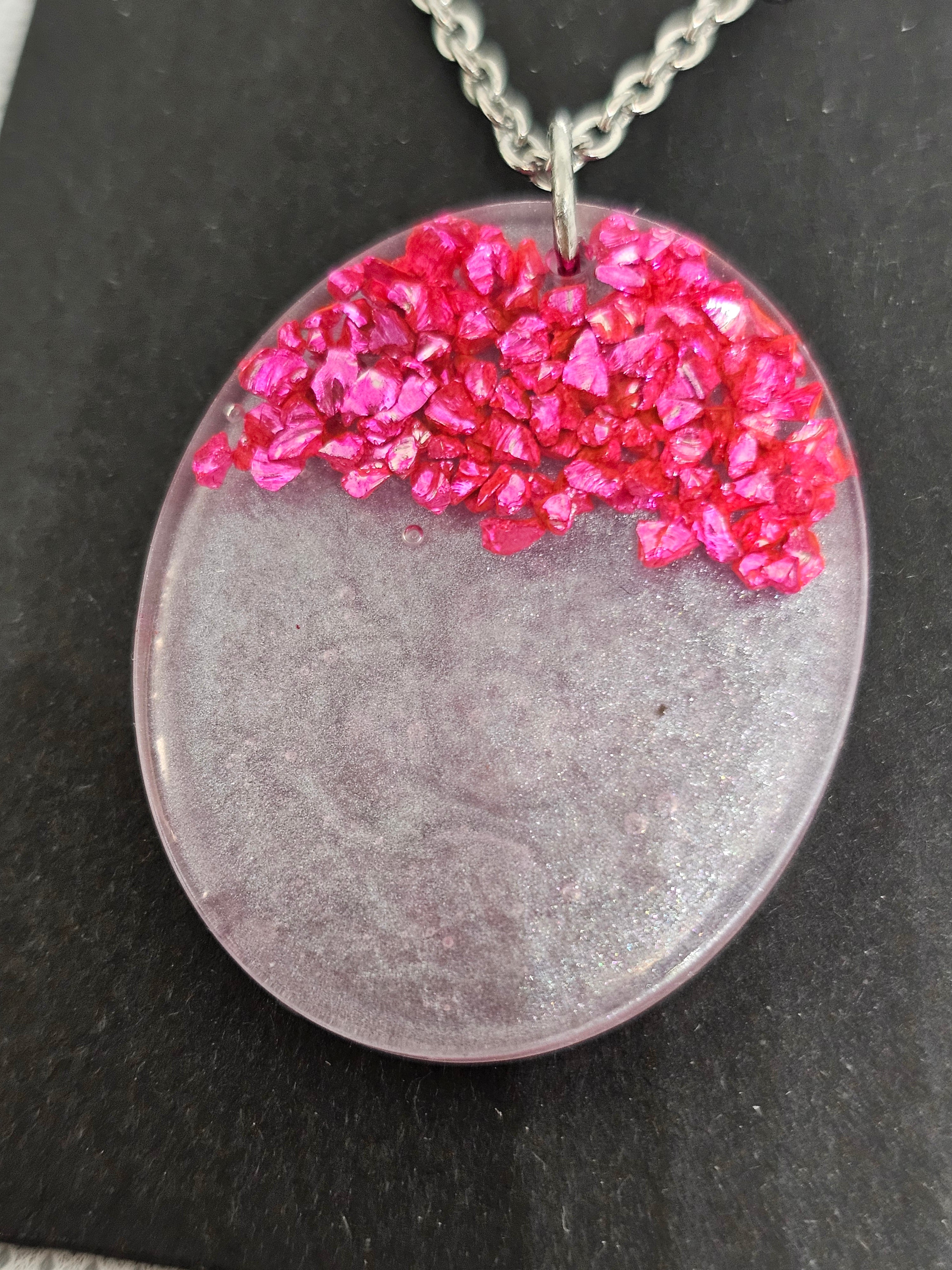 Pink Crystal Gradient Resin Pendant Necklace