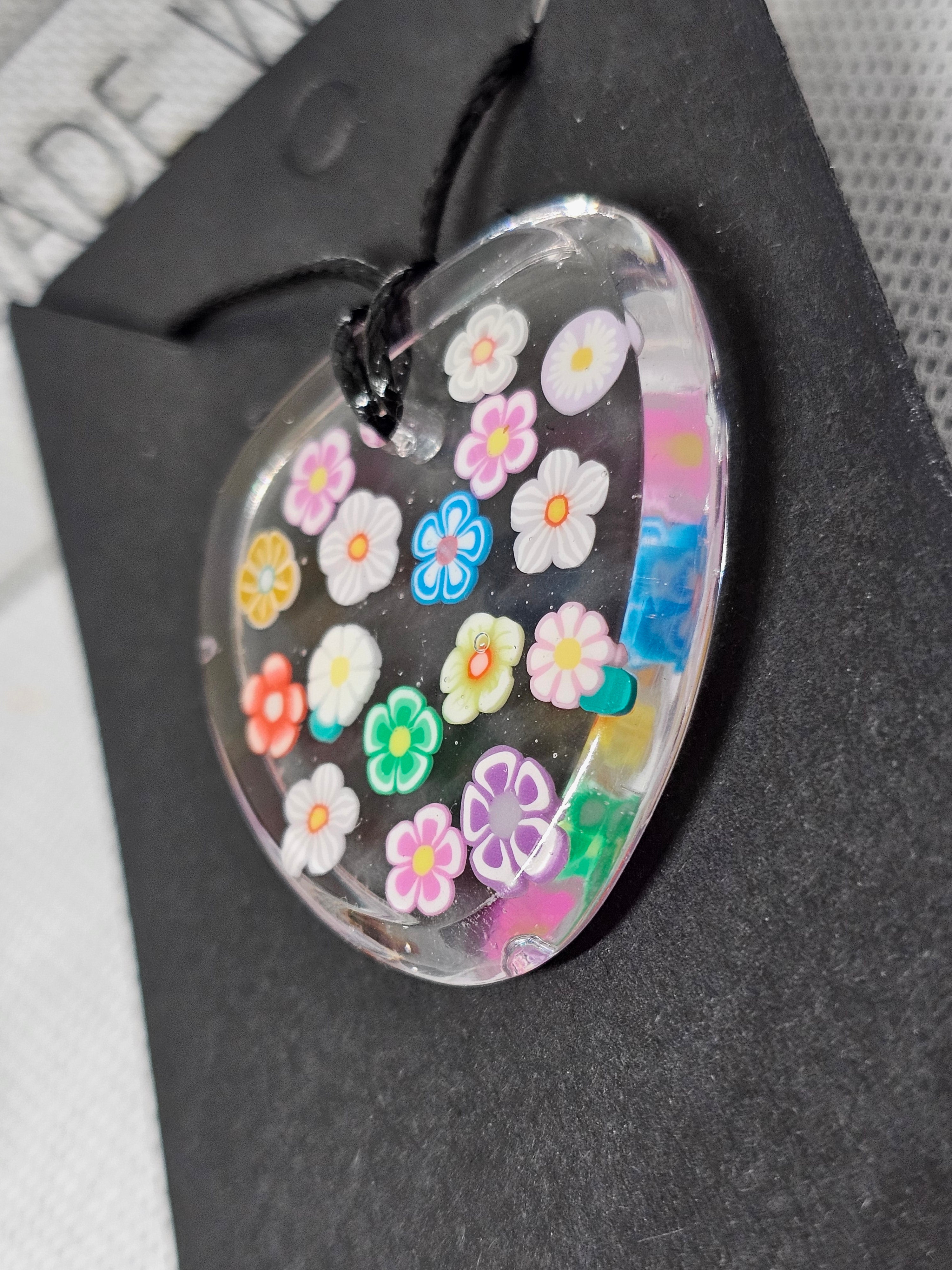 Epoxy Heart Pendant – Colorful Flower Charm Necklace