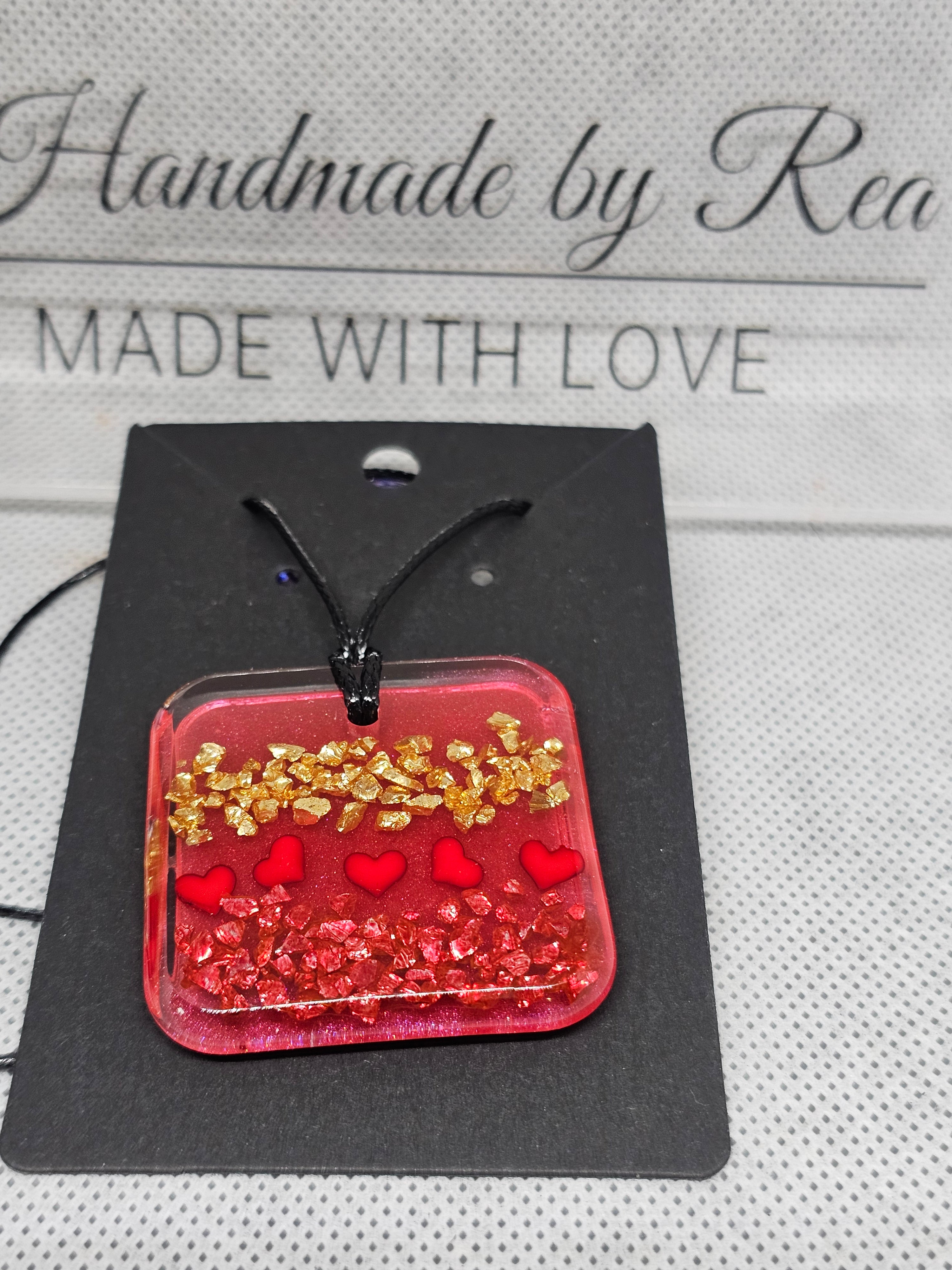 Red Heart Resin Pendant with Gold & Red Crystal Flake