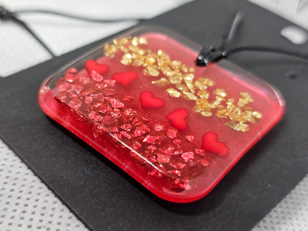 Red Heart Resin Pendant with Gold & Red Crystal Flake